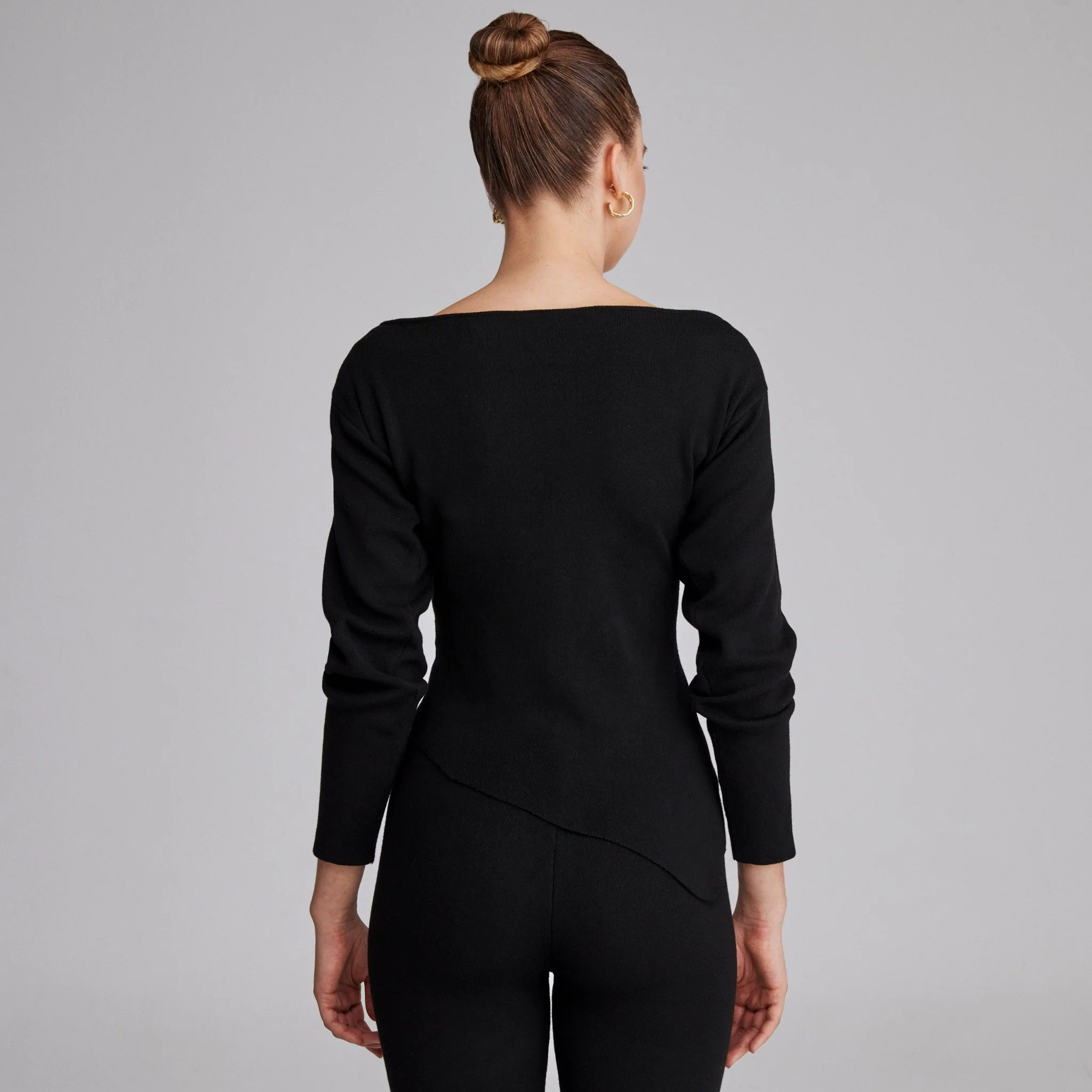 Asymmetric Cut Long Sleeve Knitted Top - Image 3