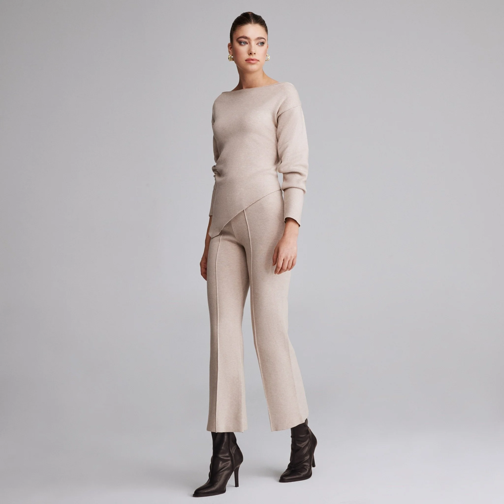 Asymmetric Cut Long Sleeve Knitted Top - Image 4