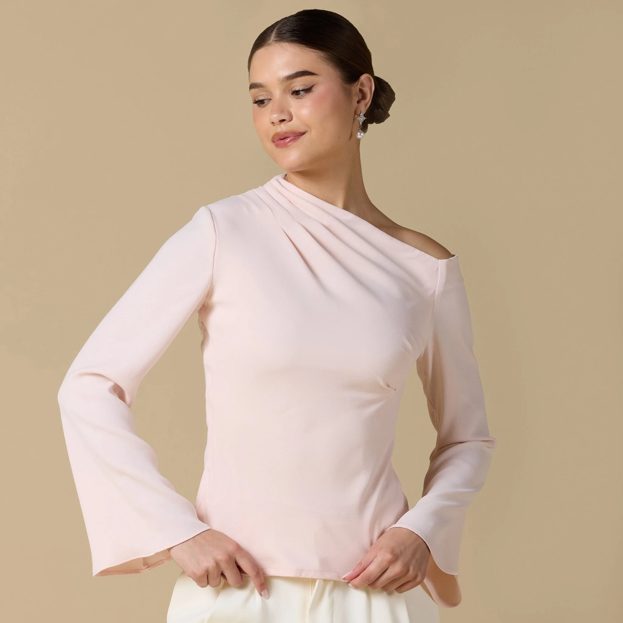 Bare shoulder Crepe Blouse - Image 11