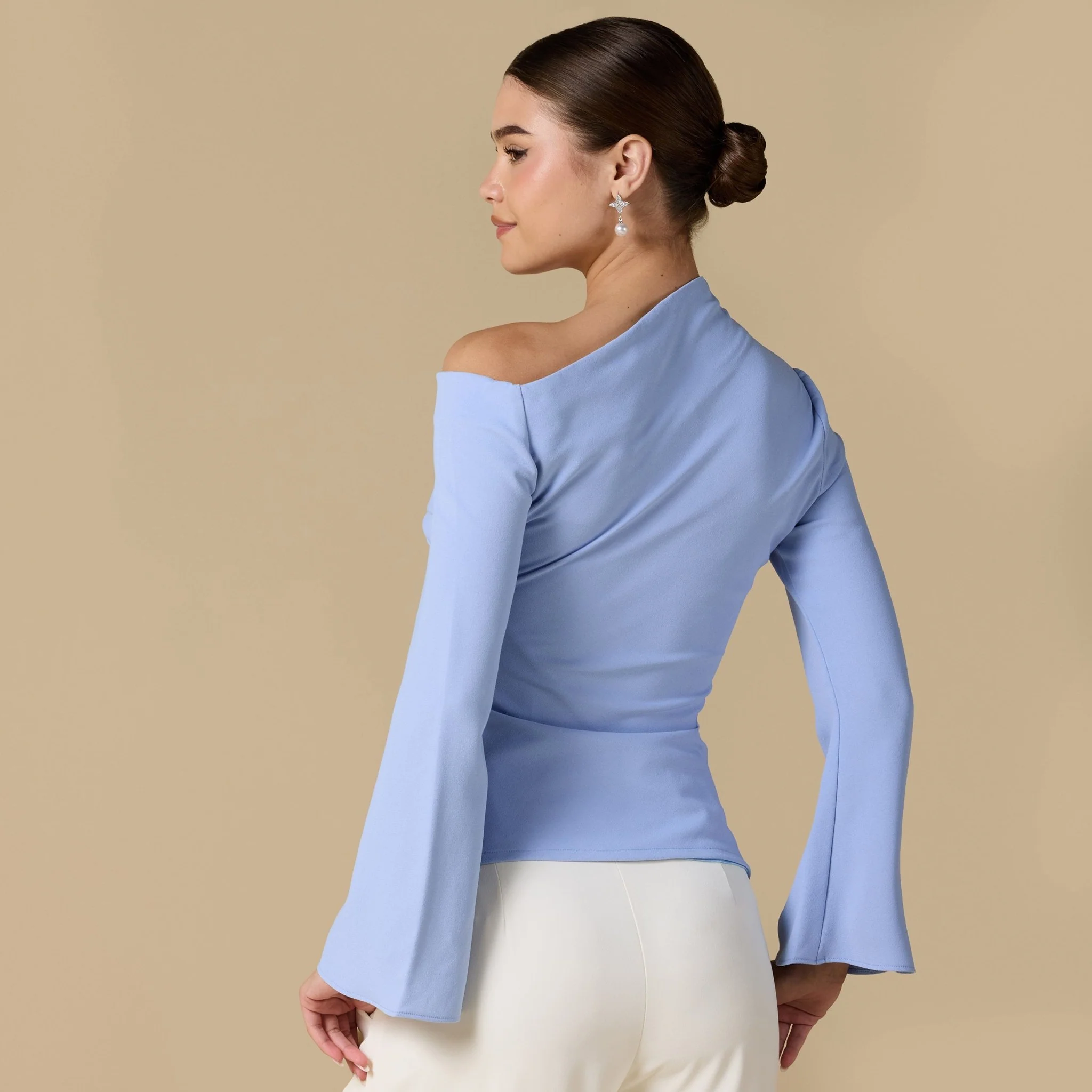 Bare shoulder Crepe Blouse - Image 9