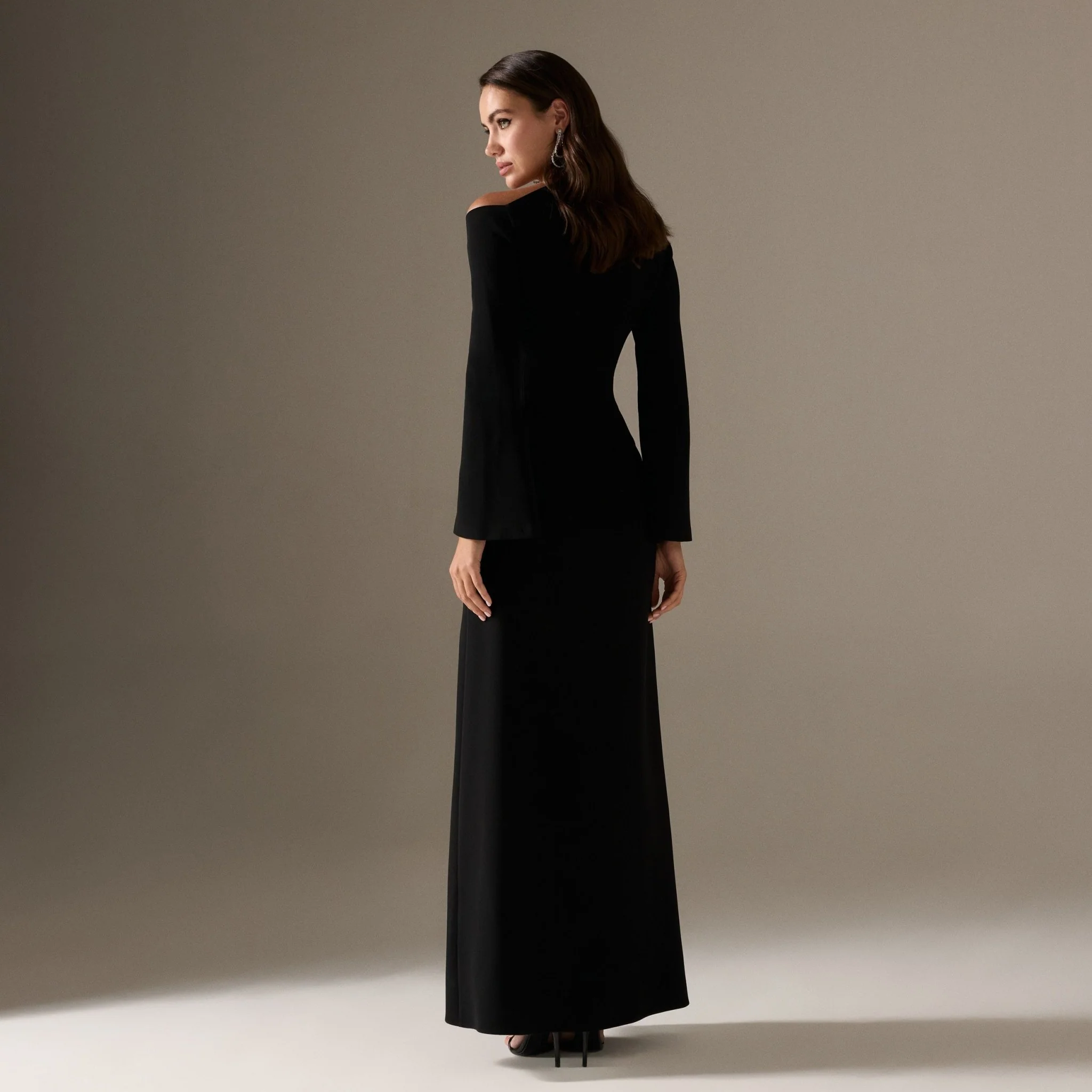 Black Bare Shoulder Crepe Maxi Dress - Image 3
