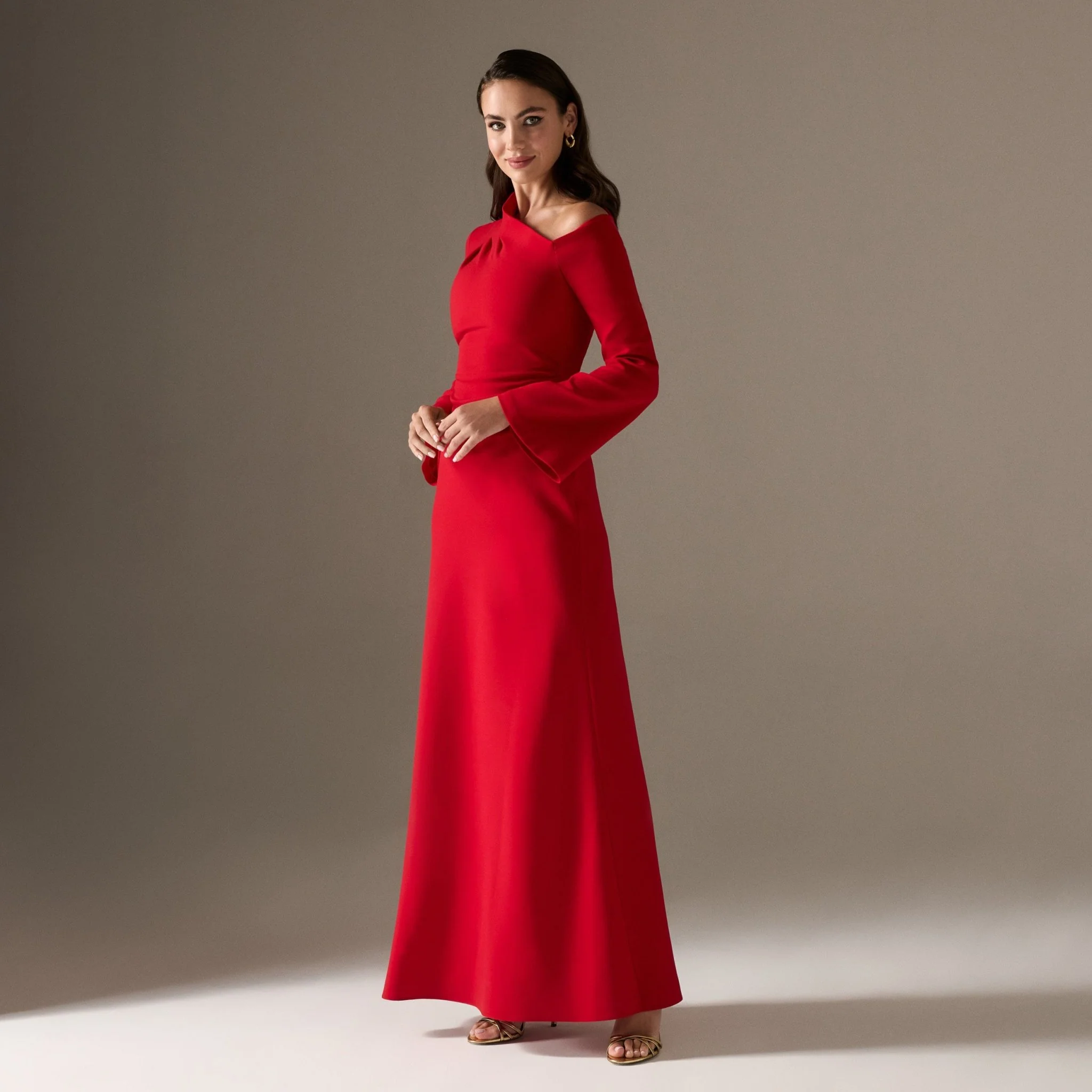 Red Bare shoulder Crepe maxi dress - Image 3