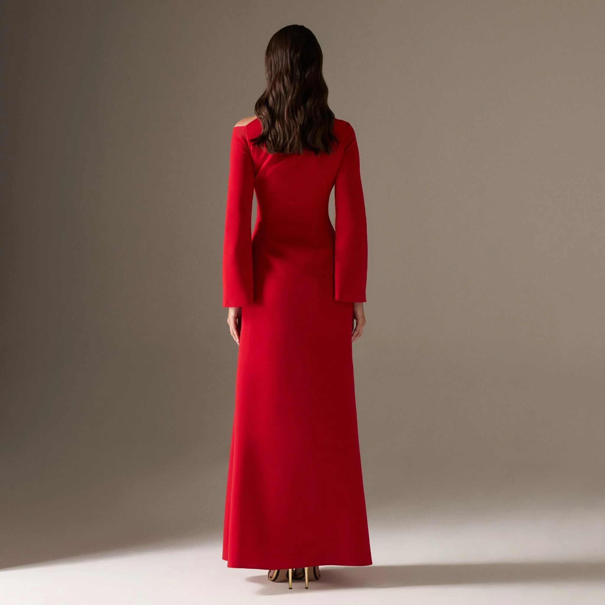 Red Bare shoulder Crepe maxi dress - Image 4