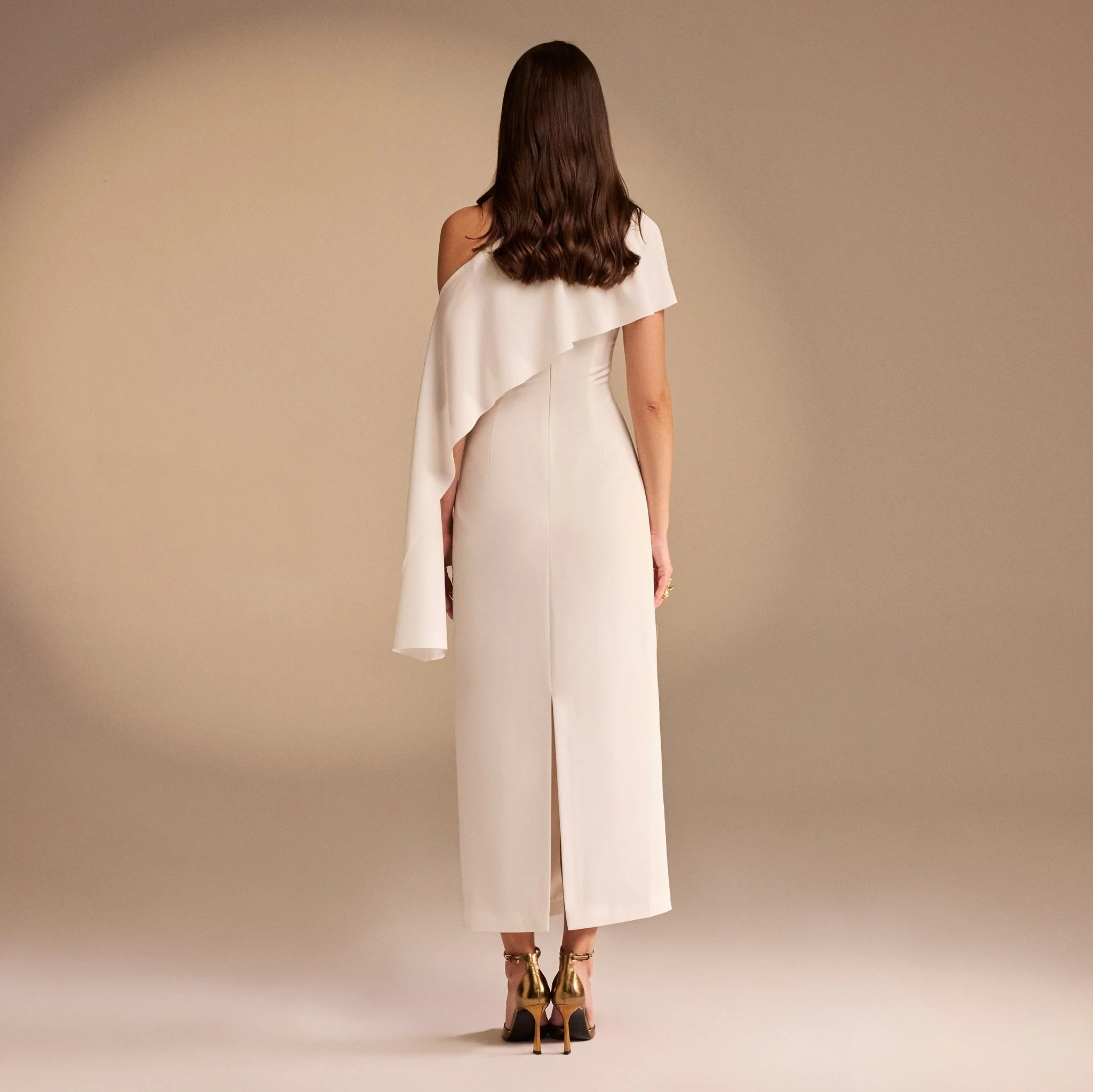 Off White Bare Shoulder Crepe Maxi Dress - Image 3