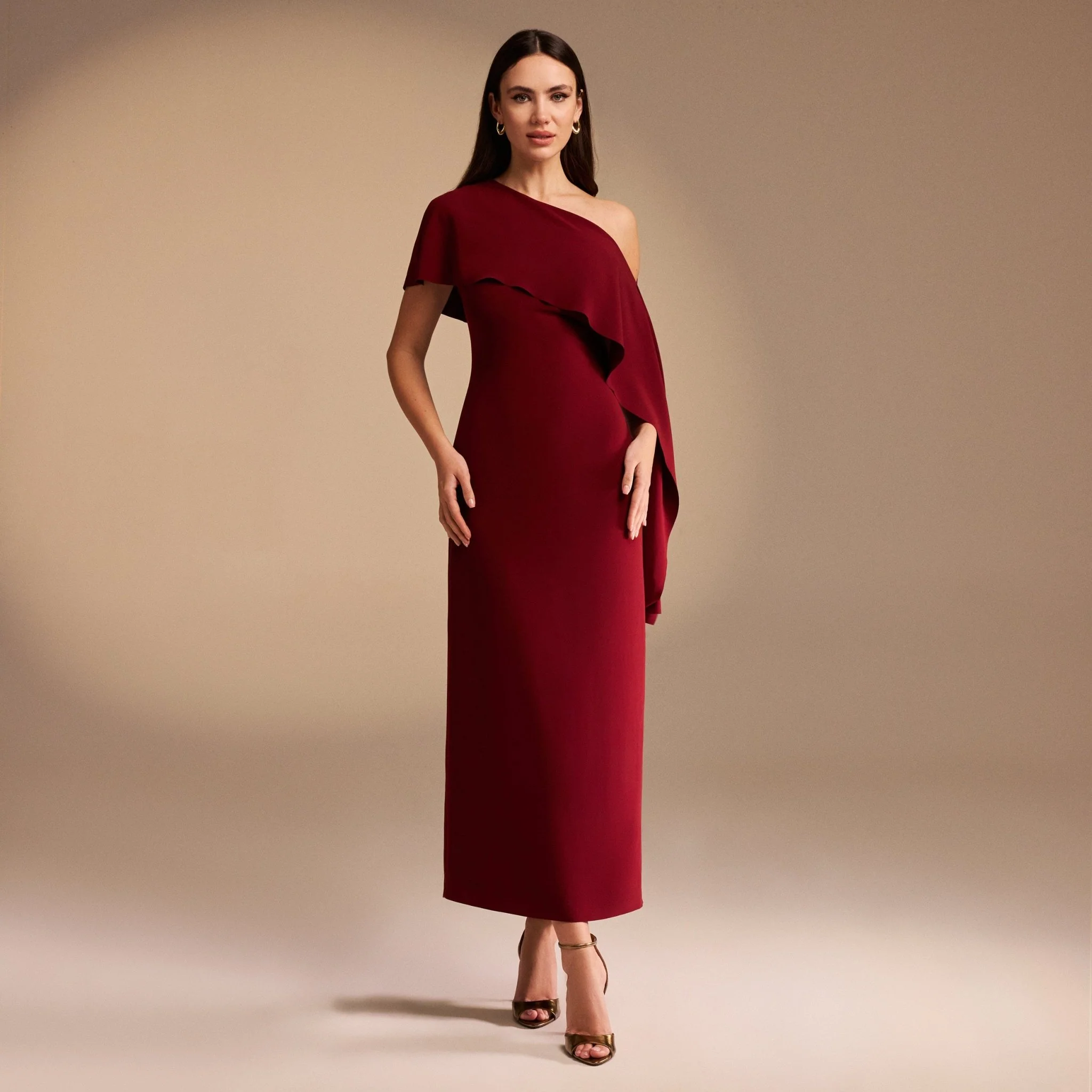 Off White Bare Shoulder Crepe Maxi Dress - Image 5