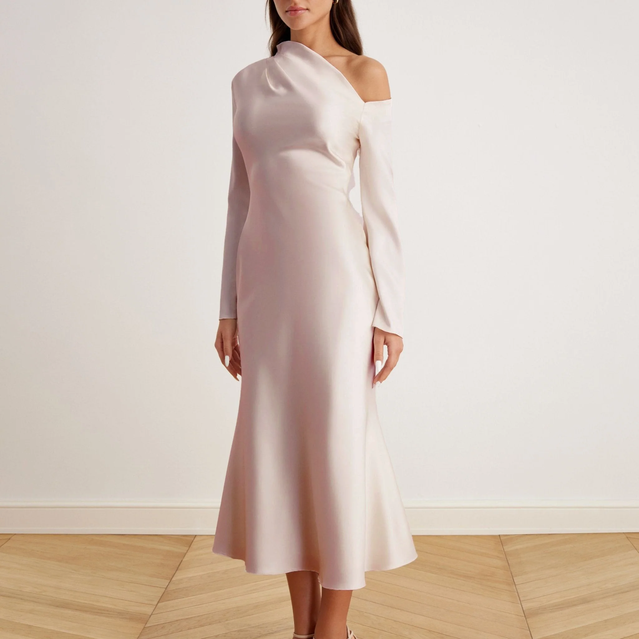 Bare Shoulder Satin Midi Dress - Image 10