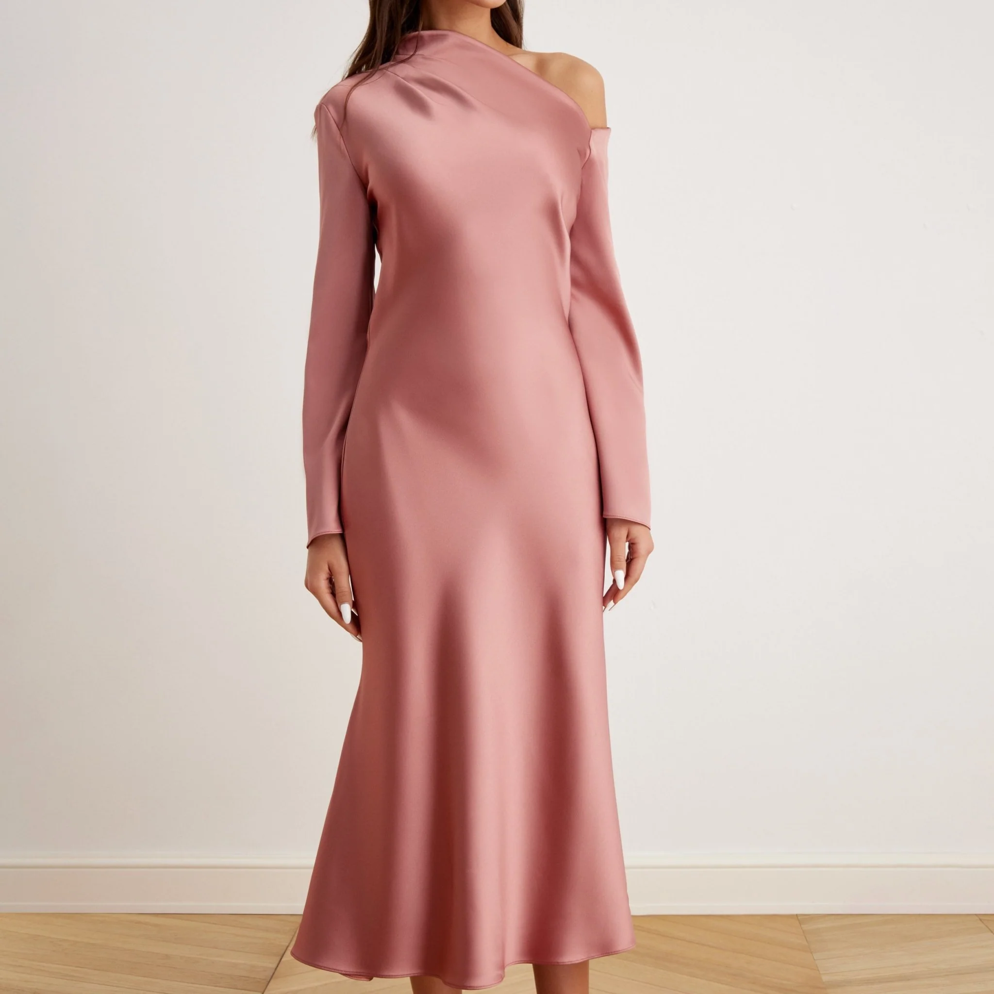 Bare Shoulder Satin Midi Dress - Image 8