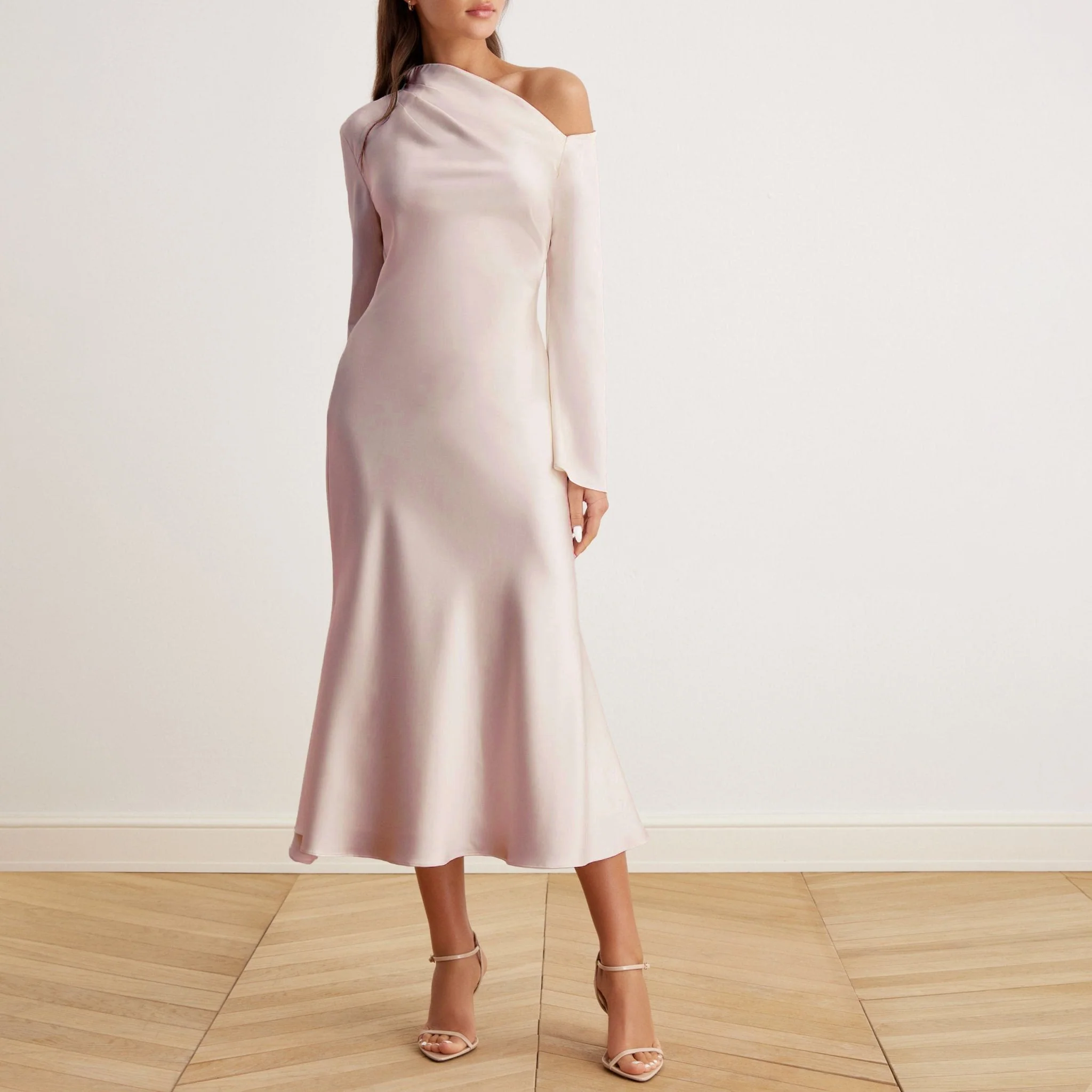 Bare Shoulder Satin Midi Dress - Image 9