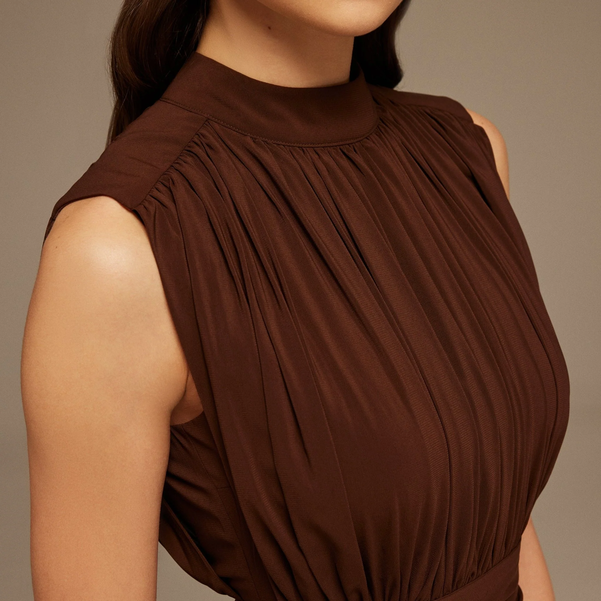 Brown Chiffon Ankle length Dress - Image 3