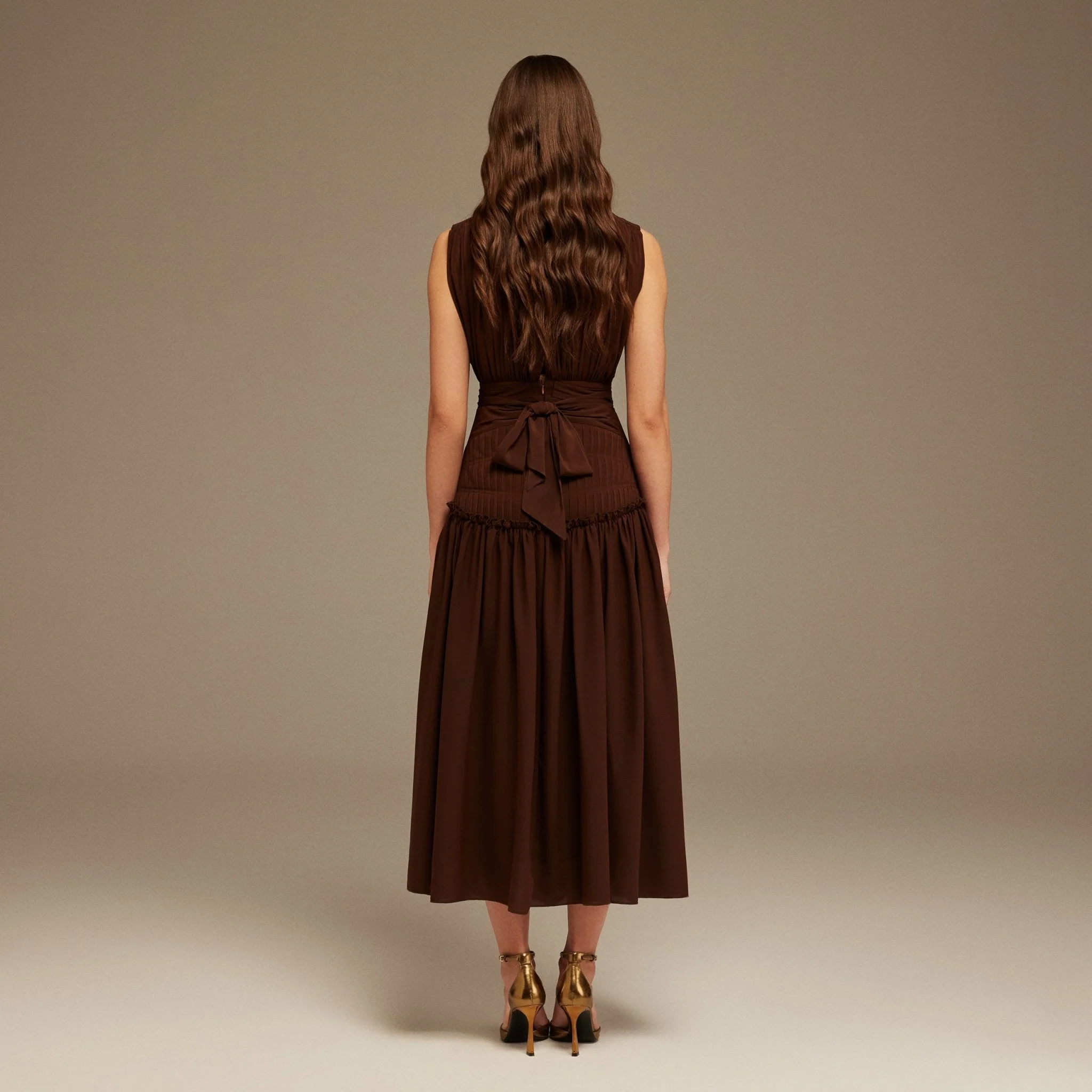 Brown Chiffon Ankle length Dress - Image 4
