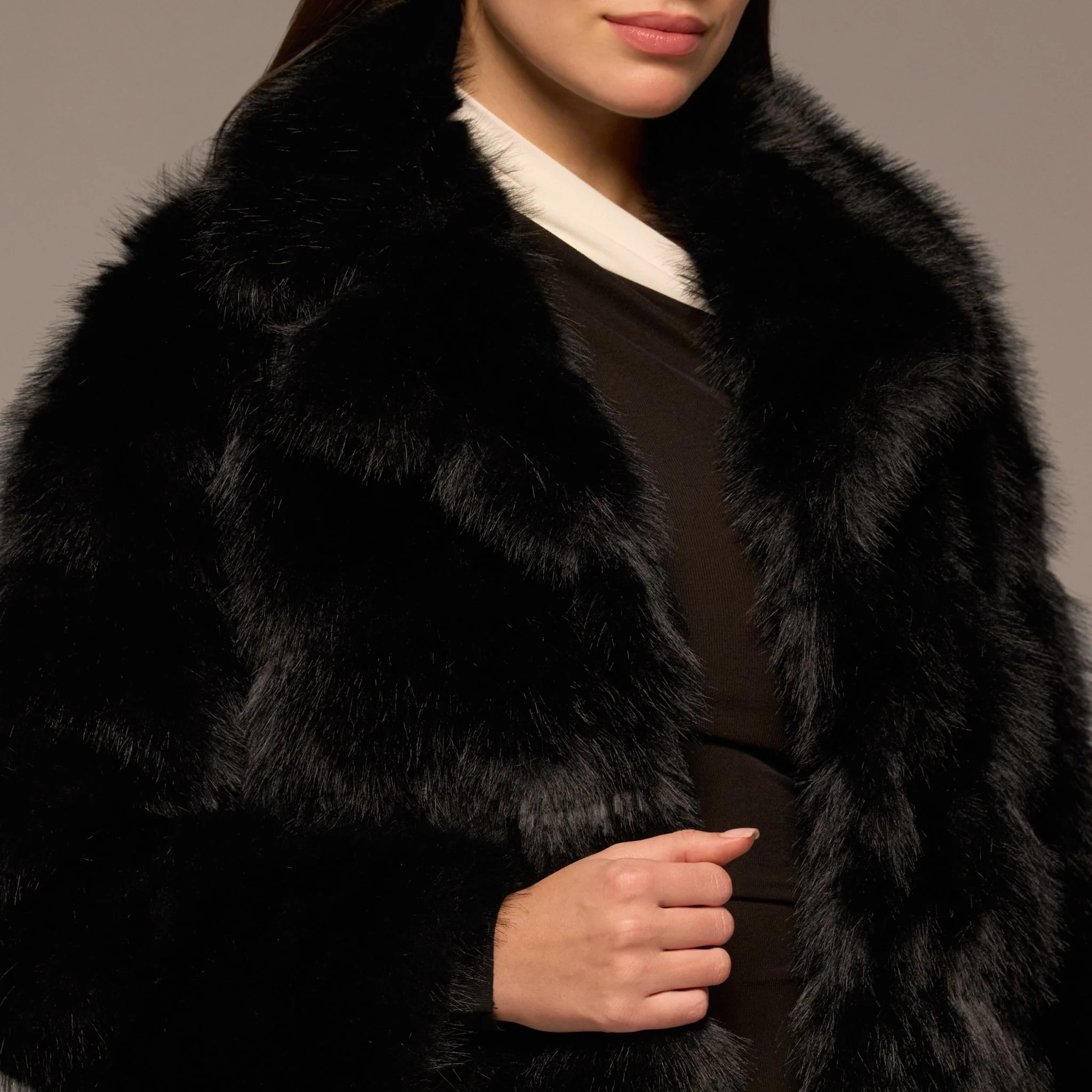 Black Faux Sable Fur Jacket - Image 3