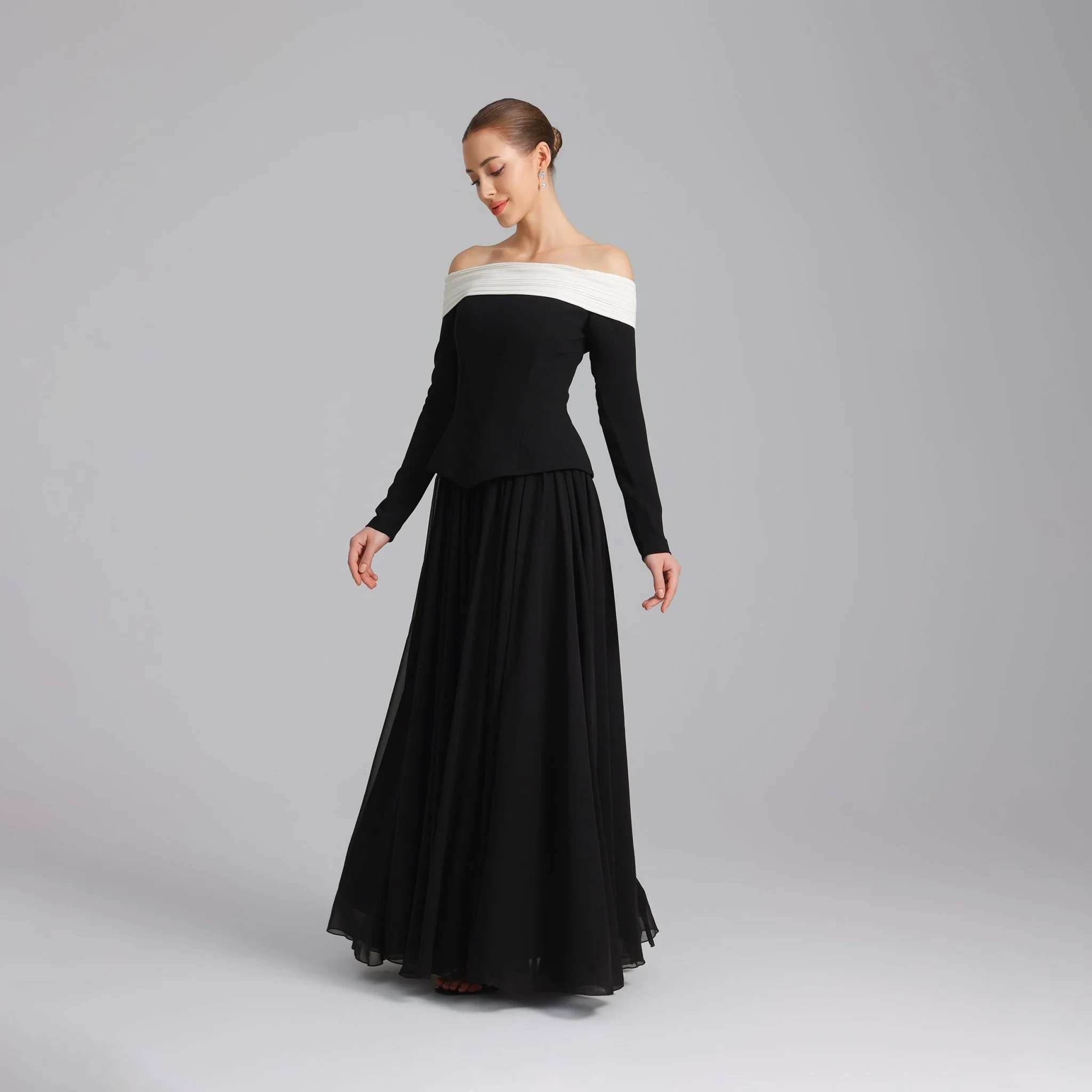 Off-Shoulder Long-Sleeve Evening Gown - Image 3