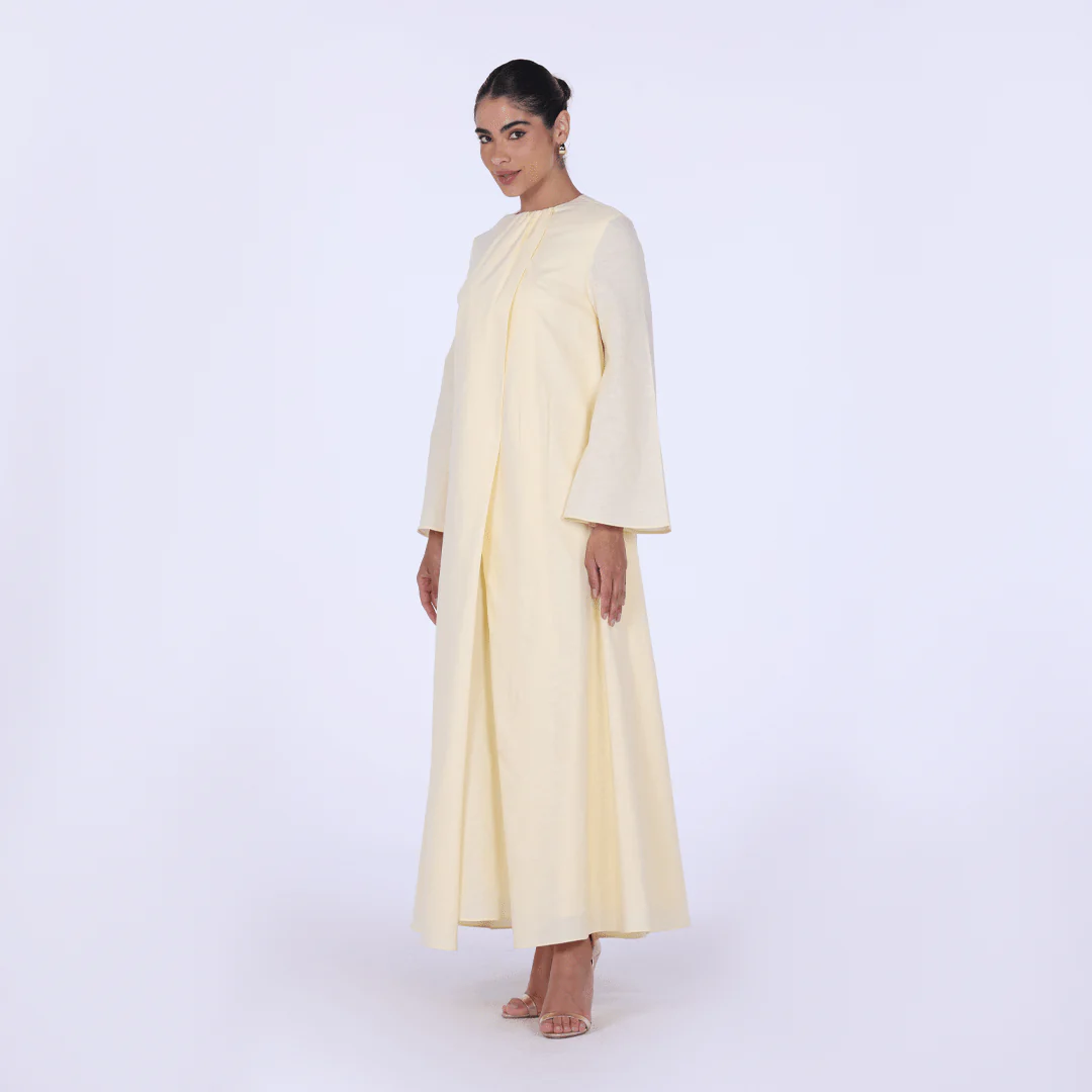 Linen-Blend Set with Gathered Details and Wide Leg Pants - Image 3