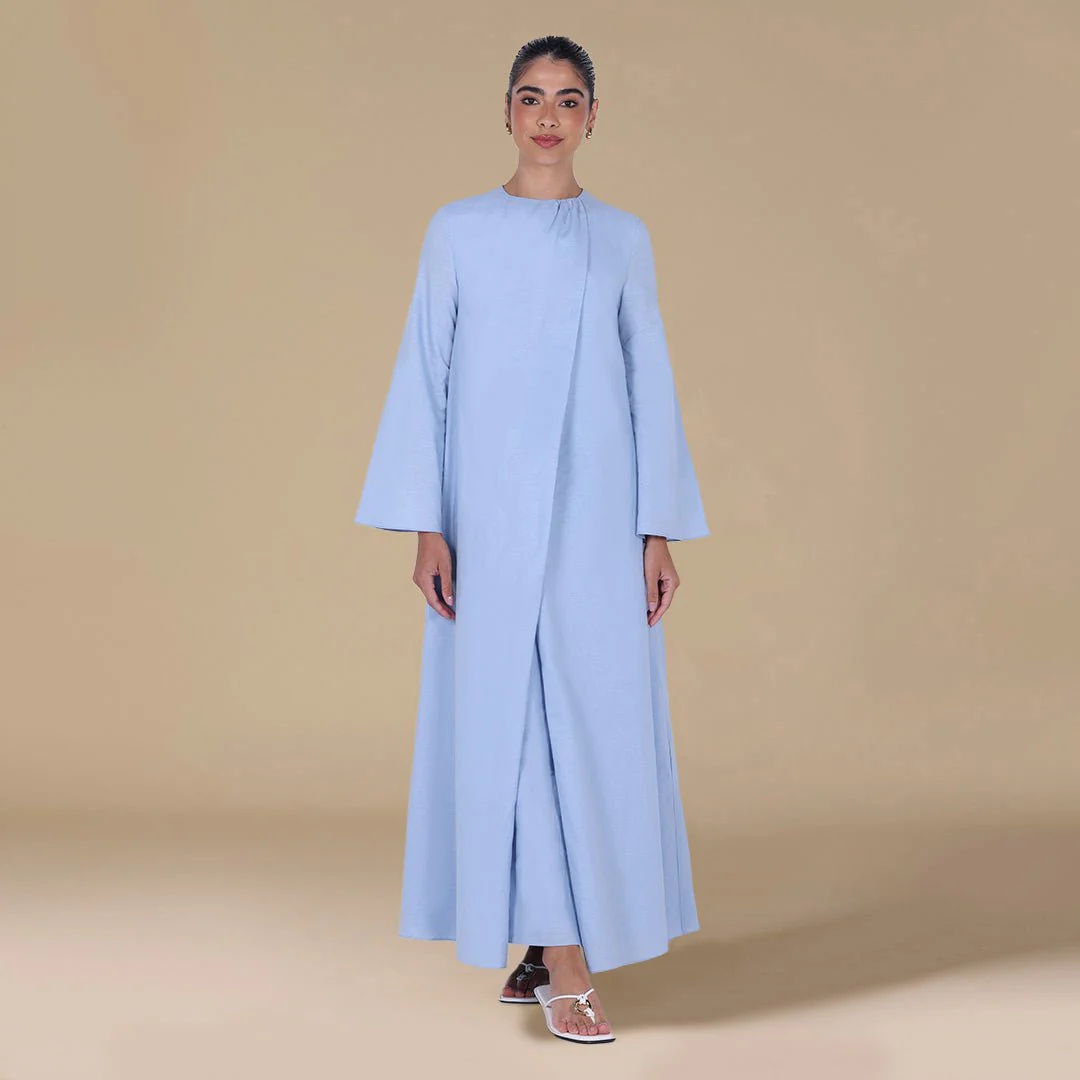 Linen-Blend Set with Gathered Details and Wide Leg Pants - Image 4