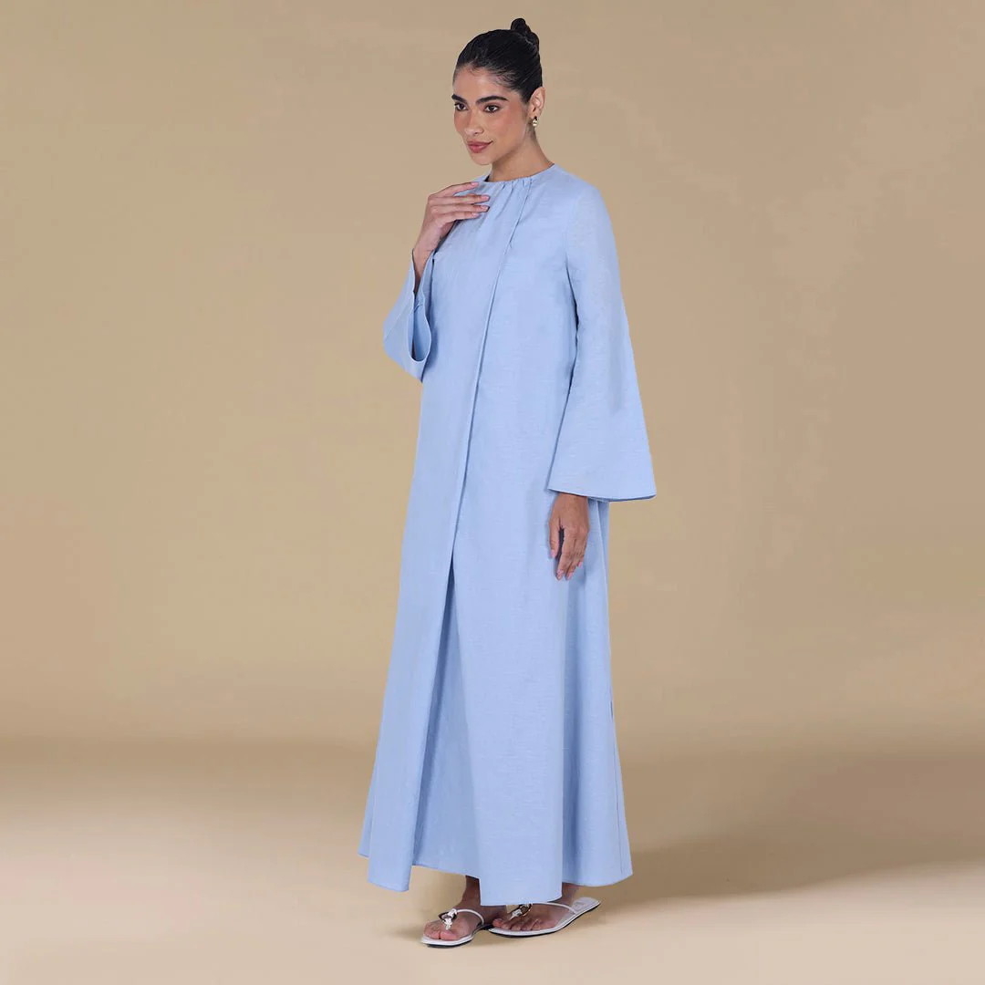 Linen-Blend Set with Gathered Details and Wide Leg Pants - Image 6