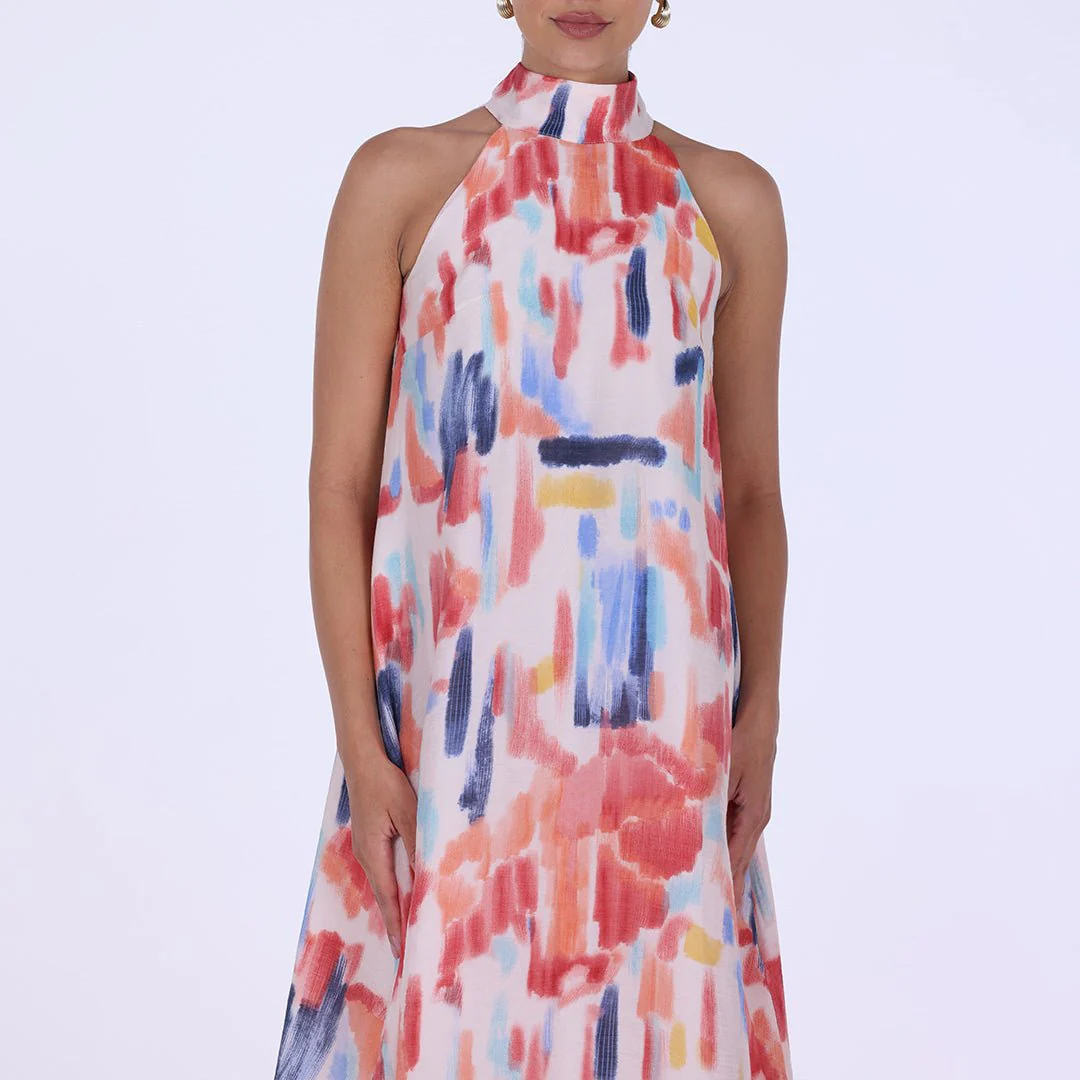 Blue Peach Printed Back Bow Maxi Dress - Image 3