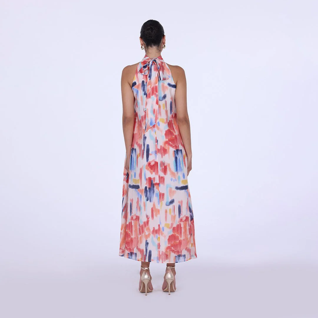 Blue Peach Printed Back Bow Maxi Dress - Image 4