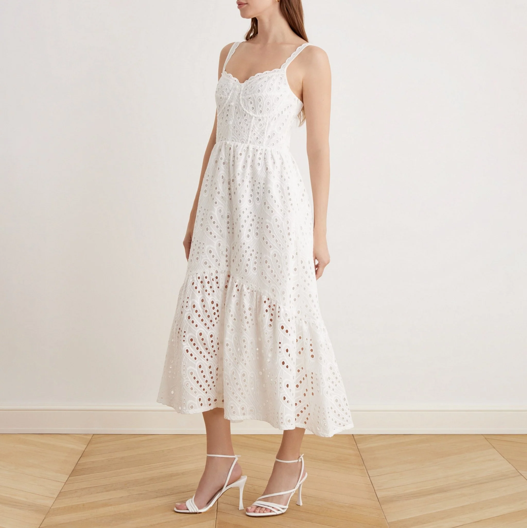 Bustier Maxi Dress With Cutwork Embroidery in Cotton - Image 4