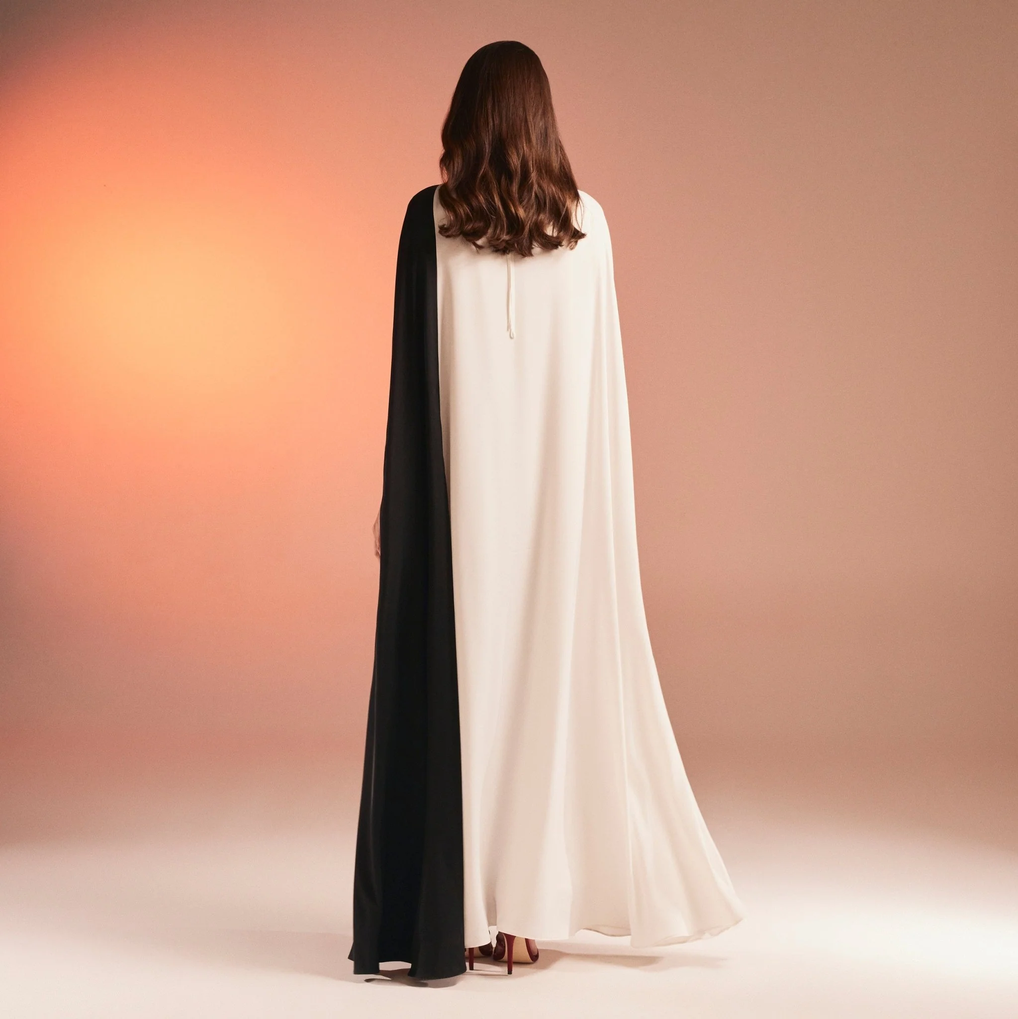 Cape-Effect Draped Satin Kaftan - Image 3