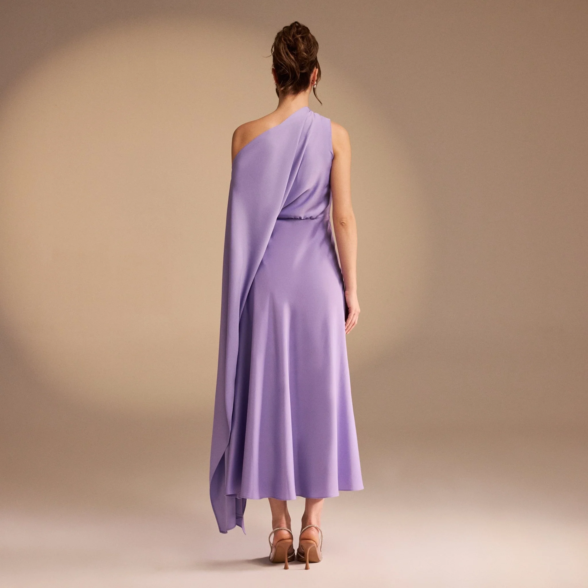 One Shoulder Draped A-line Midi Dress - Image 11