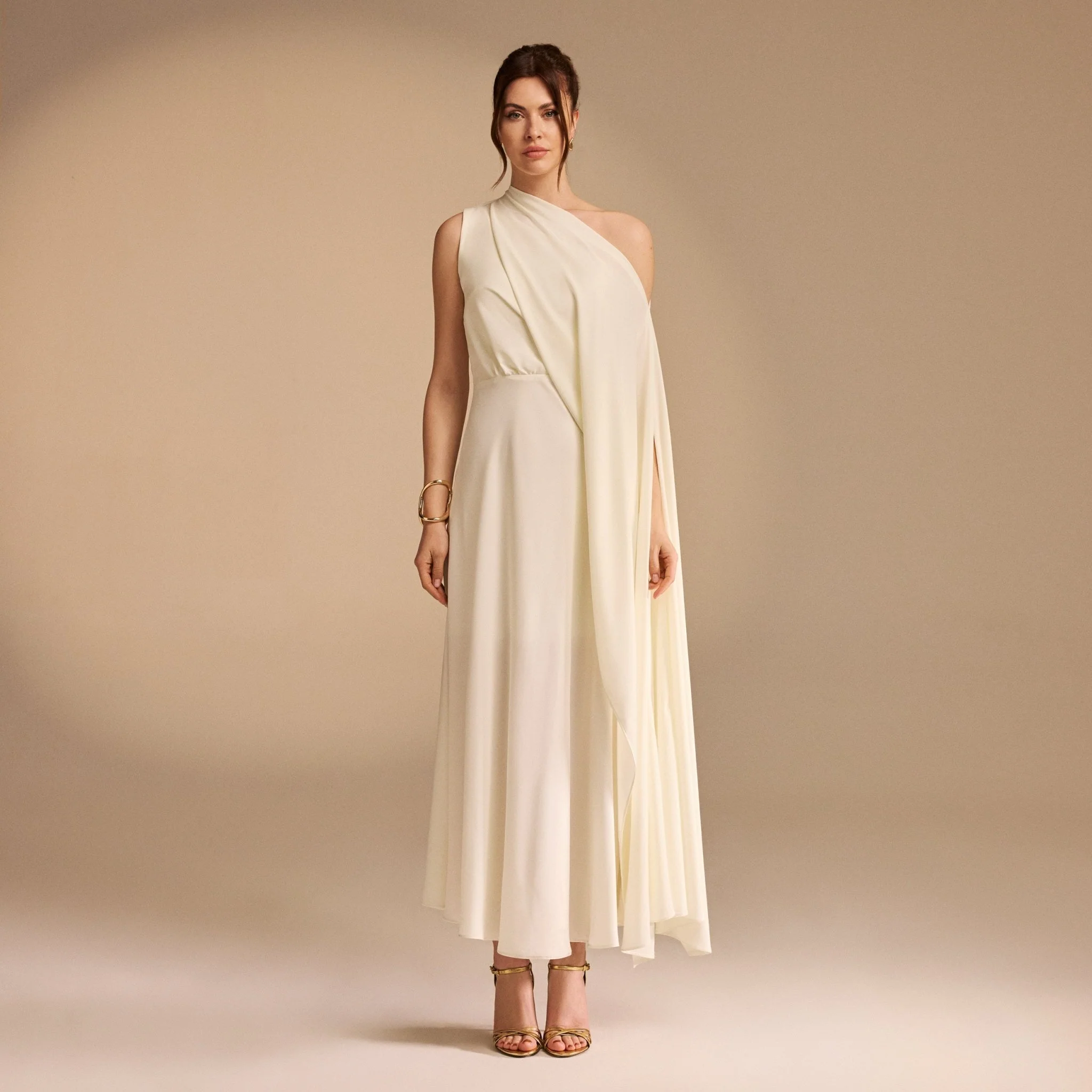 One Shoulder Draped A-line Midi Dress - Image 3