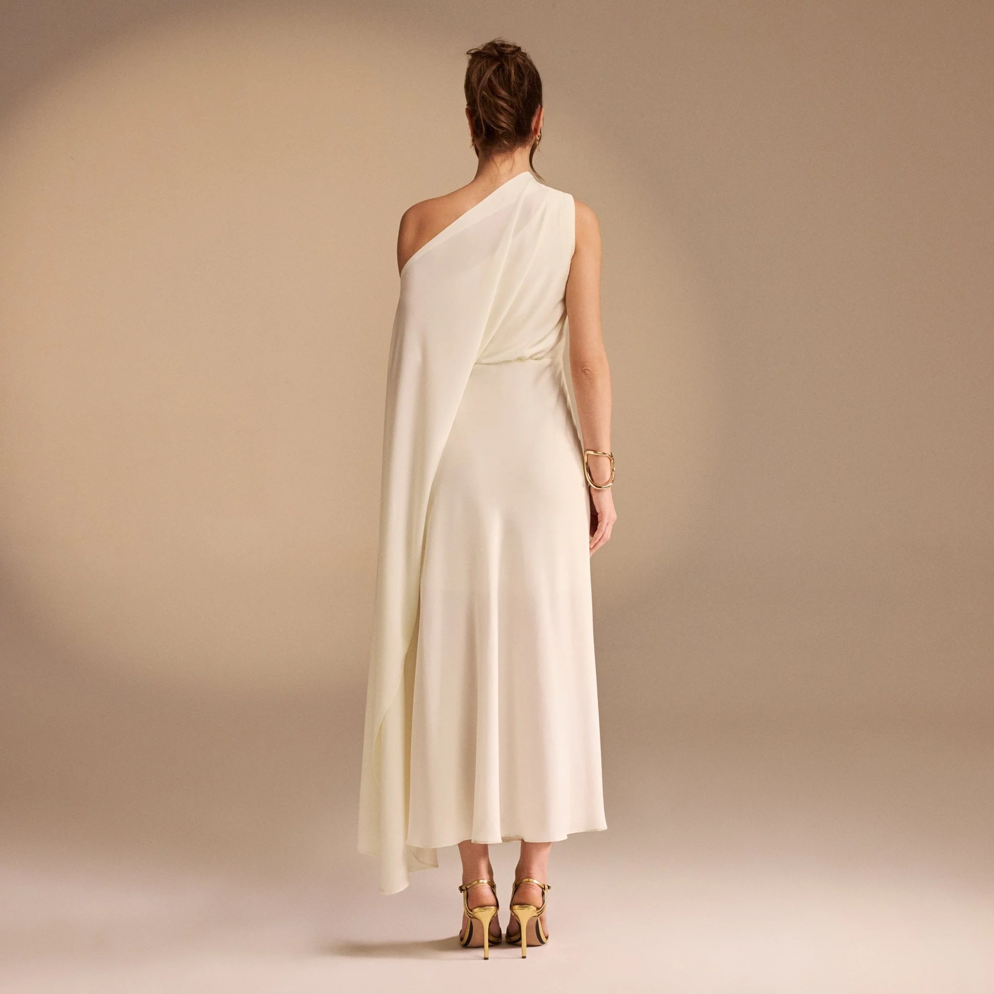 One Shoulder Draped A-line Midi Dress - Image 4