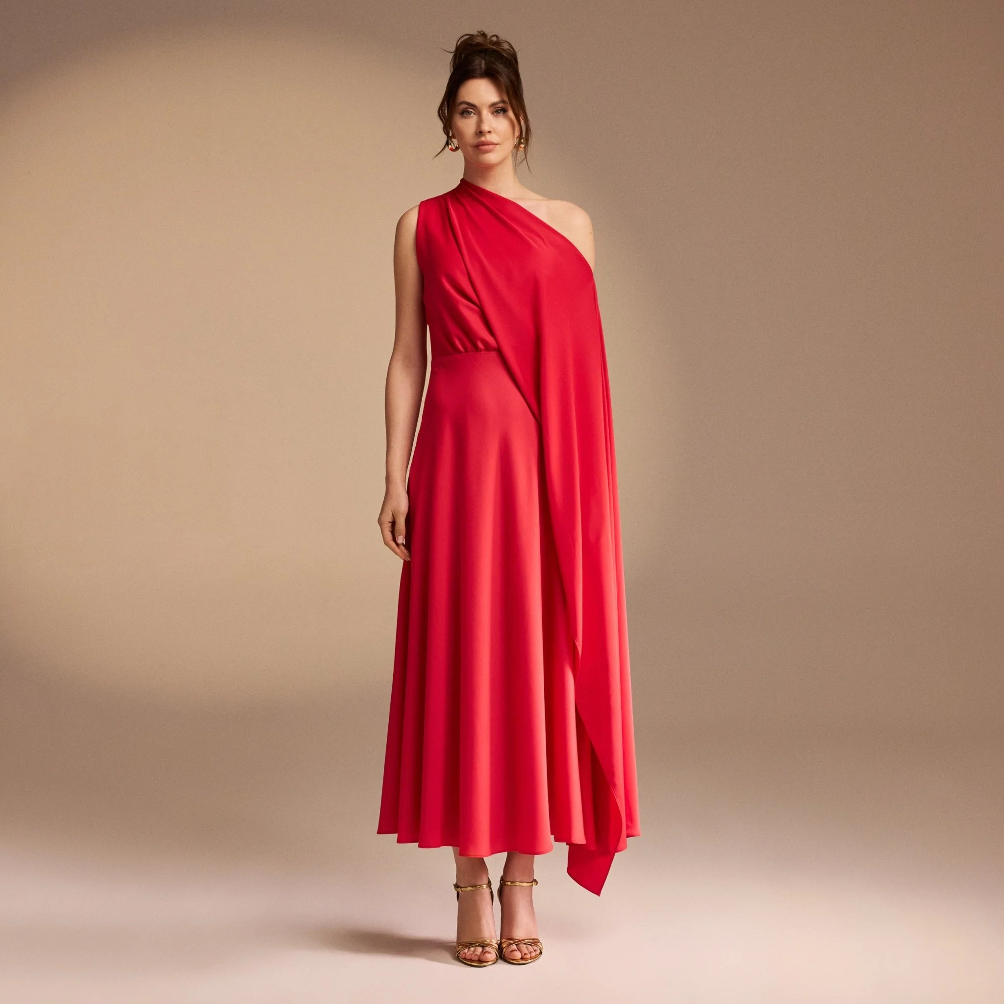 One Shoulder Draped A-line Midi Dress - Image 5