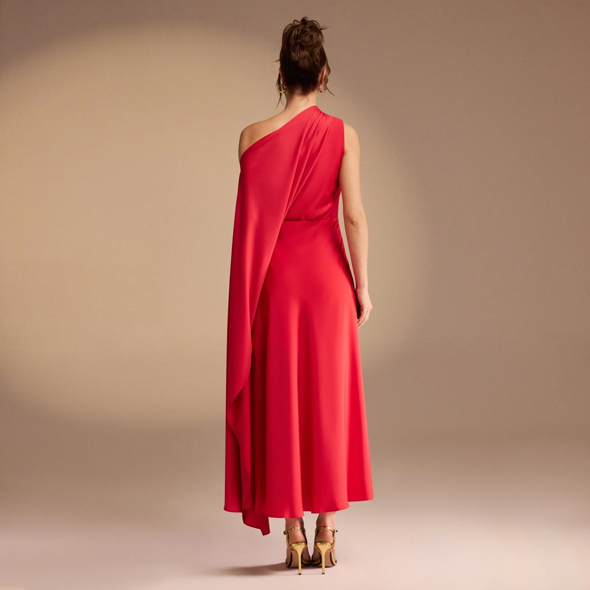 One Shoulder Draped A-line Midi Dress - Image 6