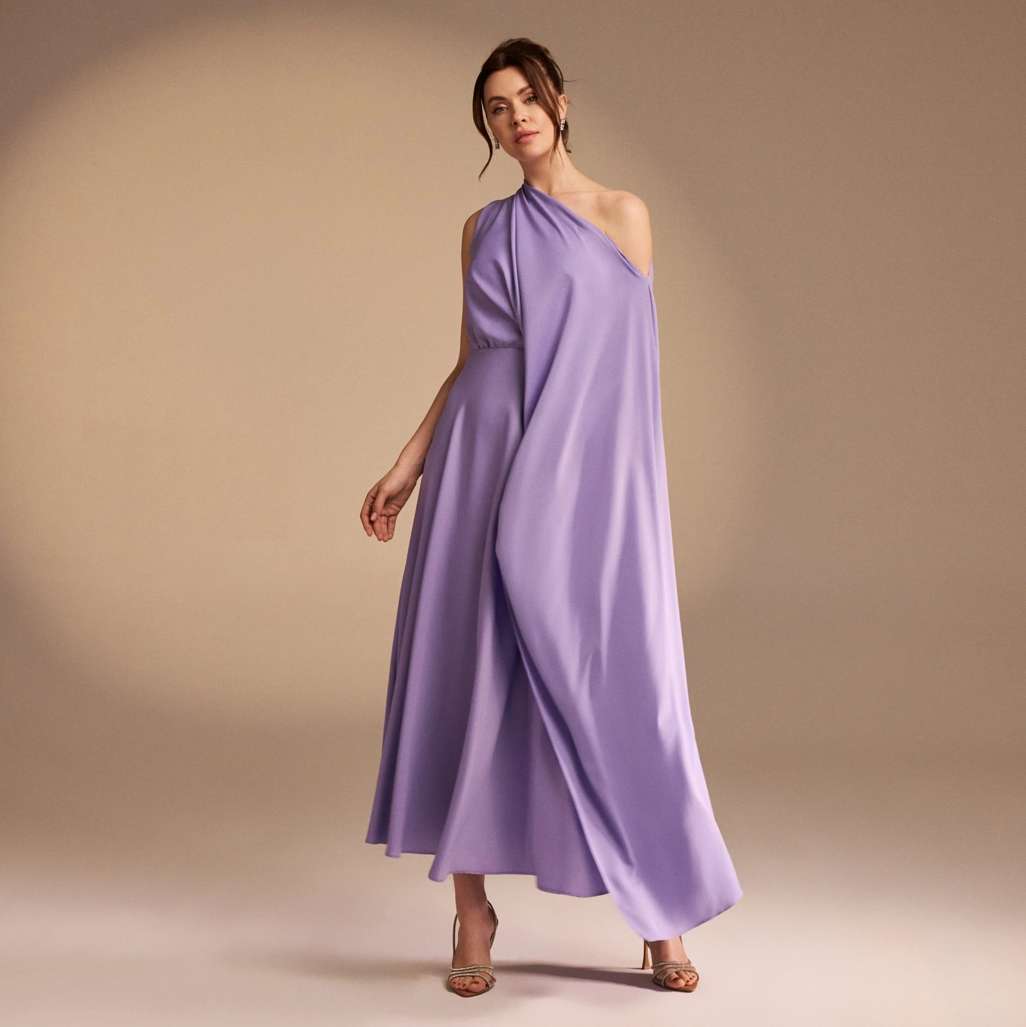One Shoulder Draped A-line Midi Dress - Image 8