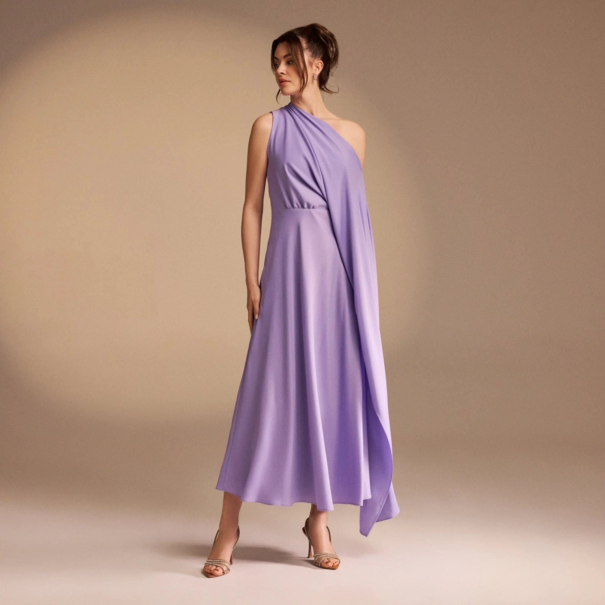 One Shoulder Draped A-line Midi Dress - Image 9