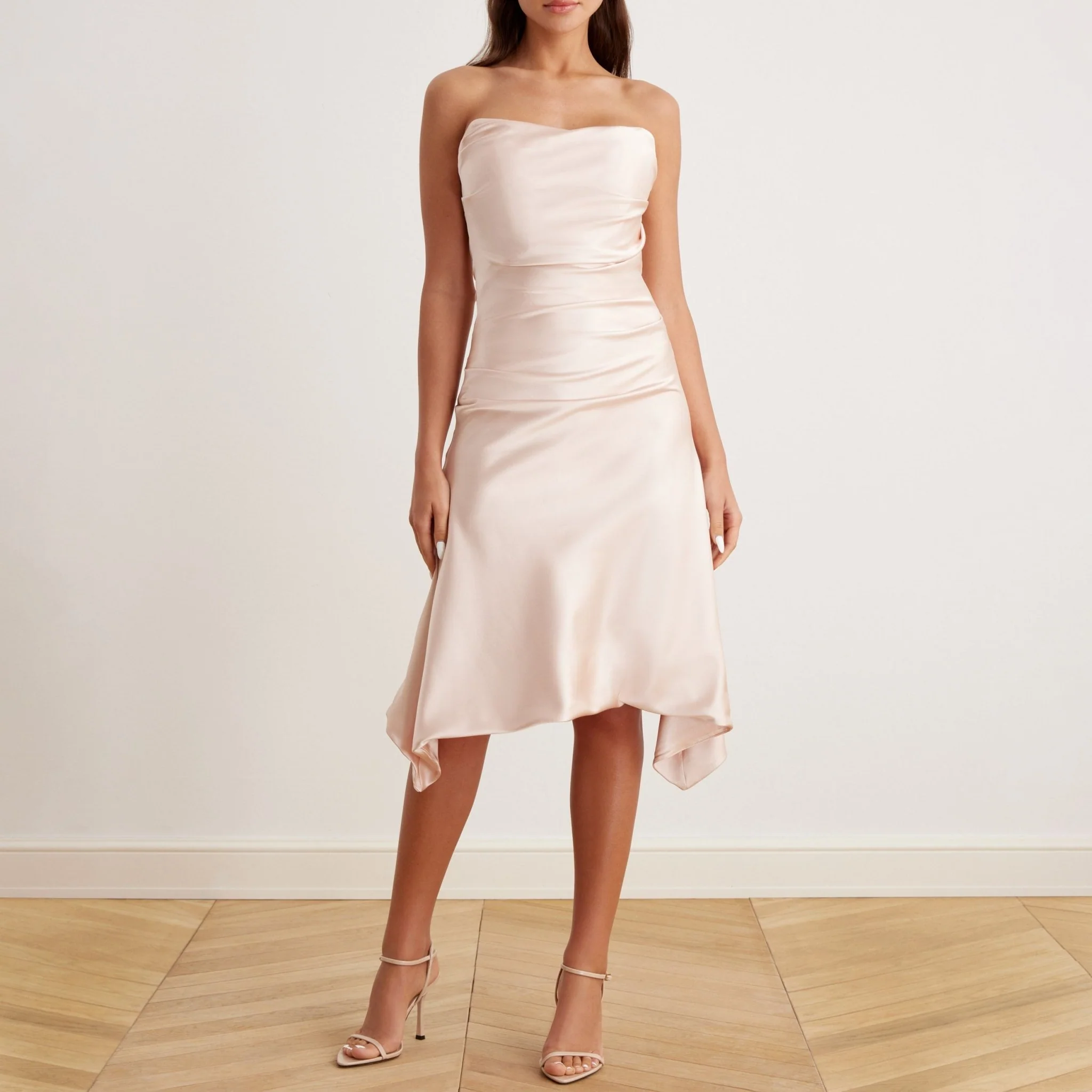 Satin Strapless Midi Dress - Image 11
