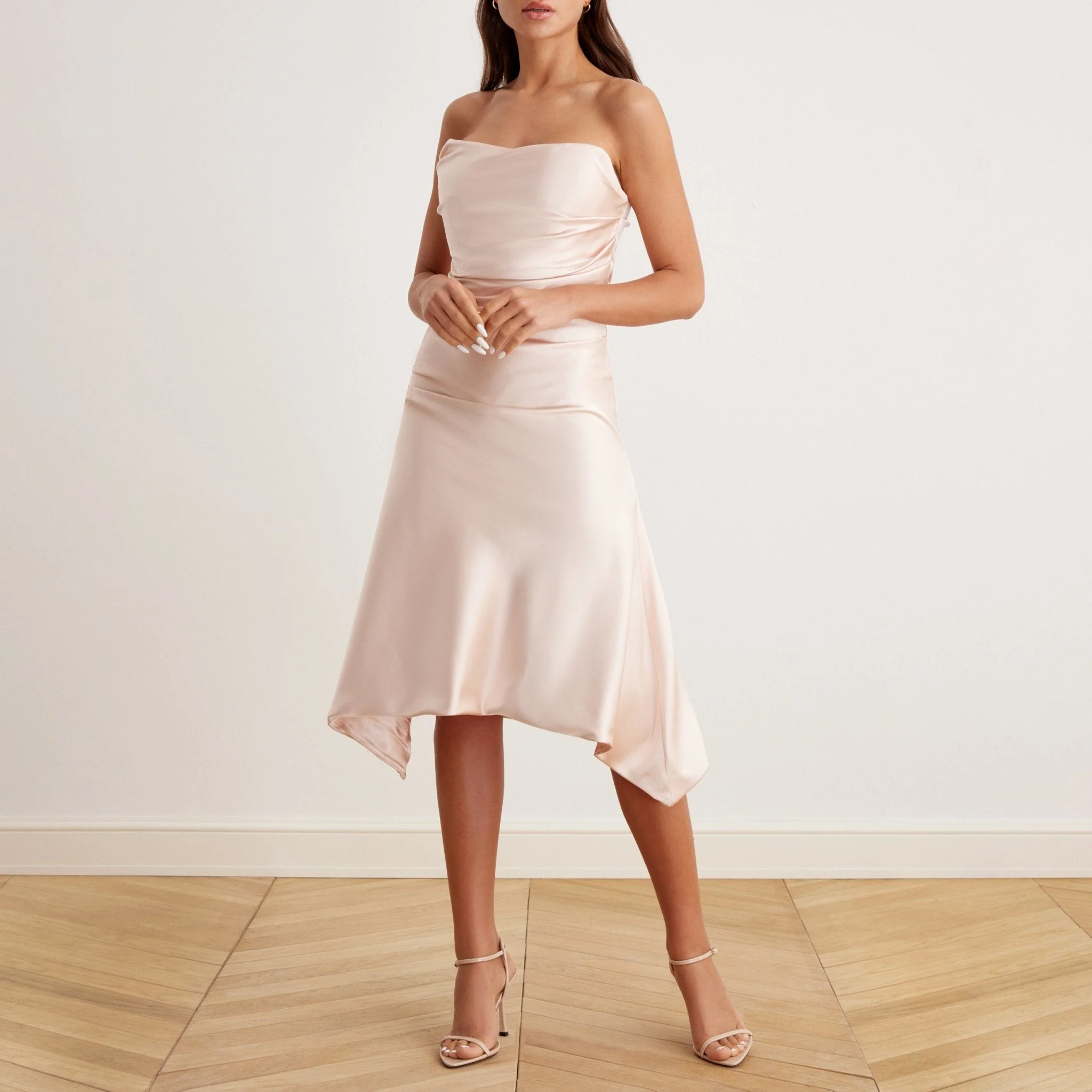 Satin Strapless Midi Dress - Image 12