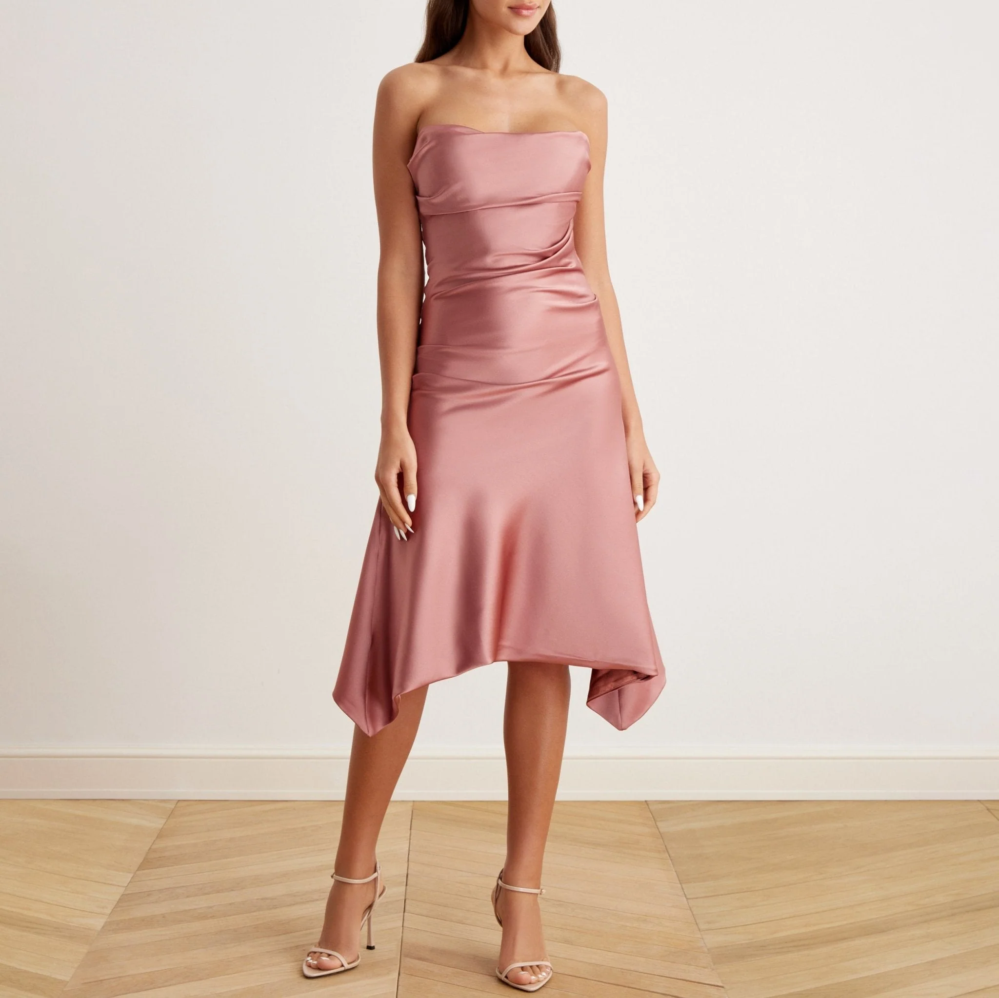 Satin Strapless Midi Dress - Image 4