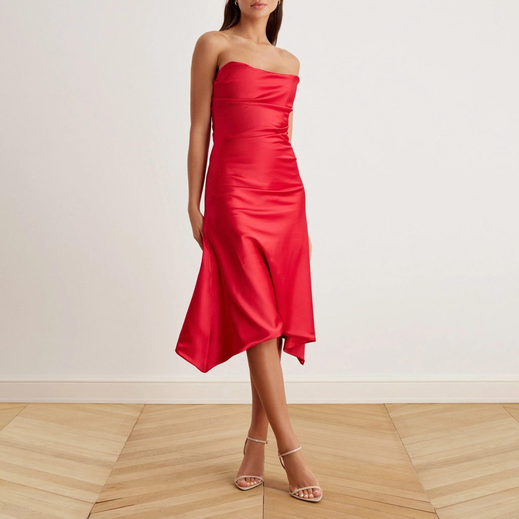 Satin Strapless Midi Dress - Image 5