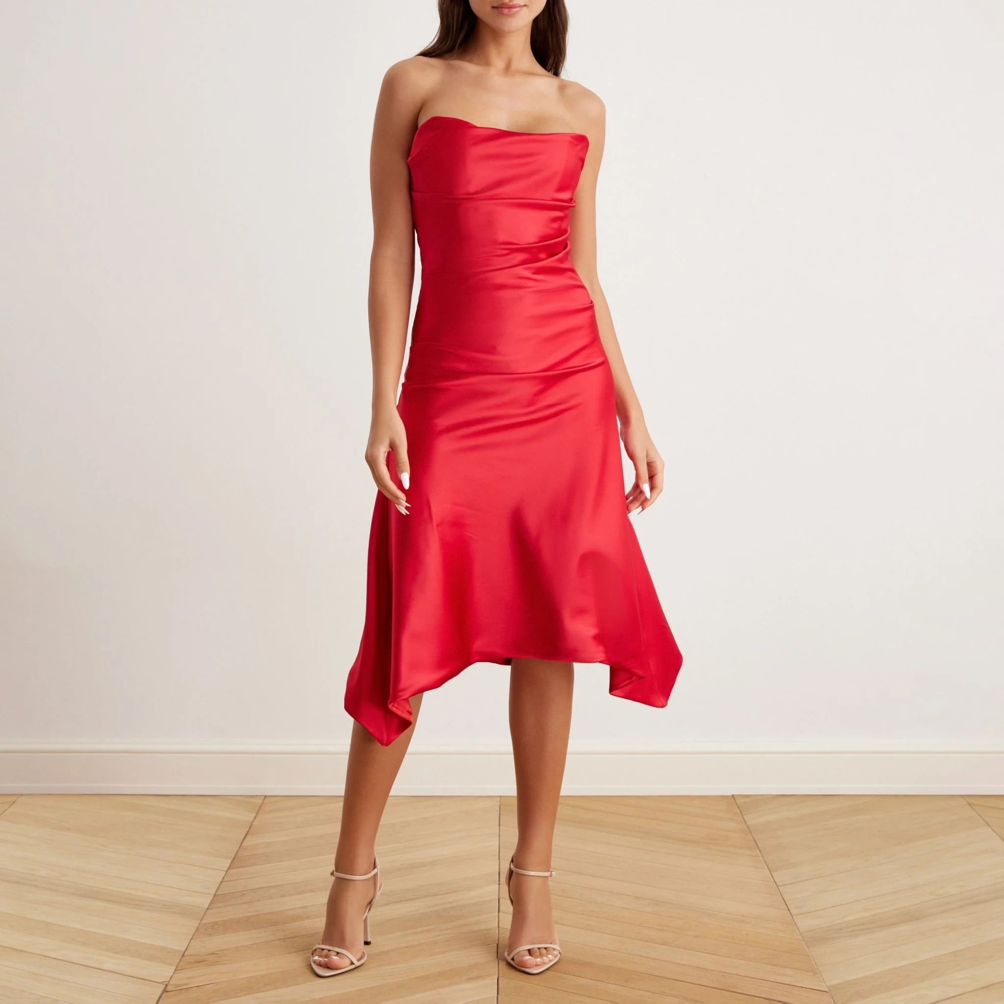 Satin Strapless Midi Dress - Image 6
