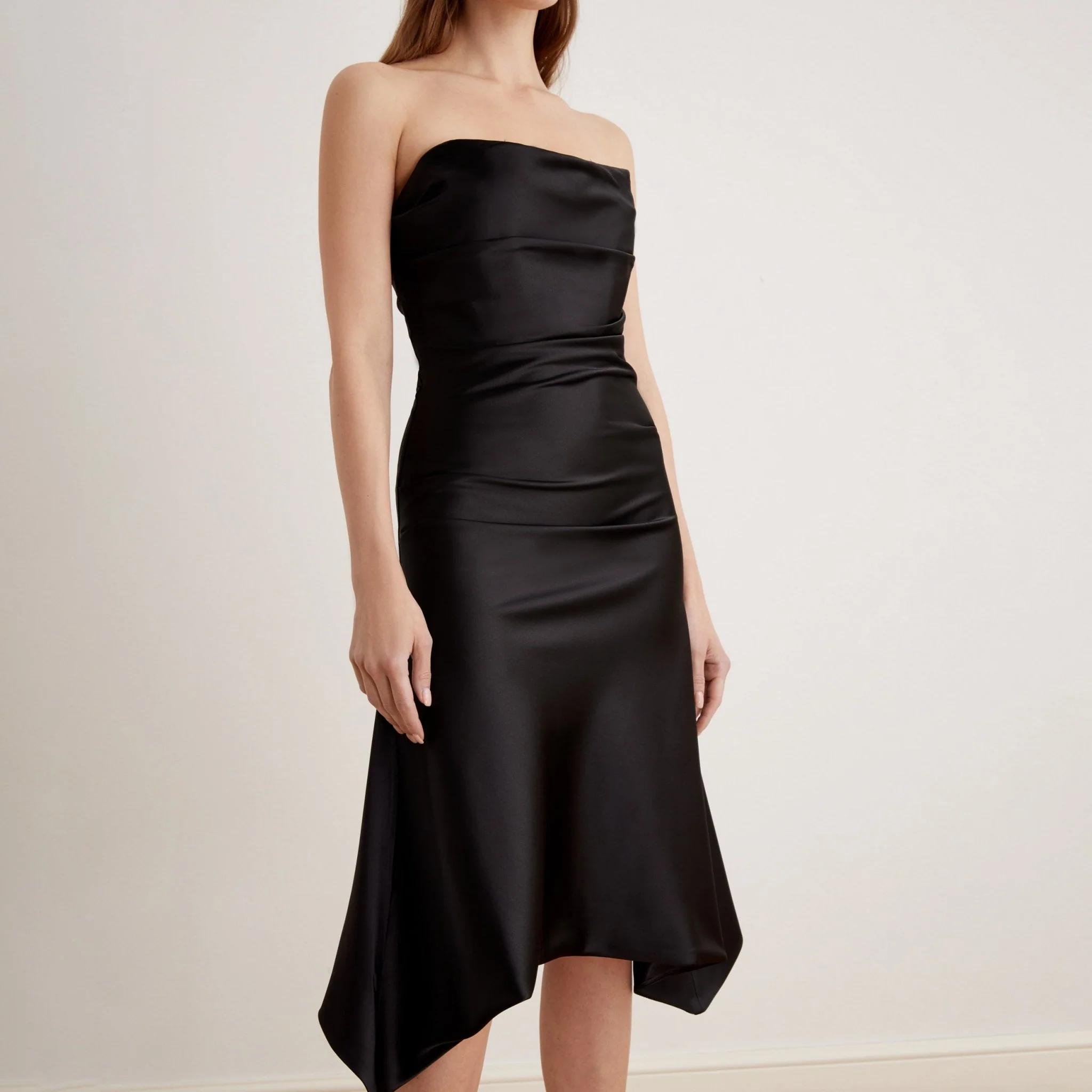 Satin Strapless Midi Dress - Image 7