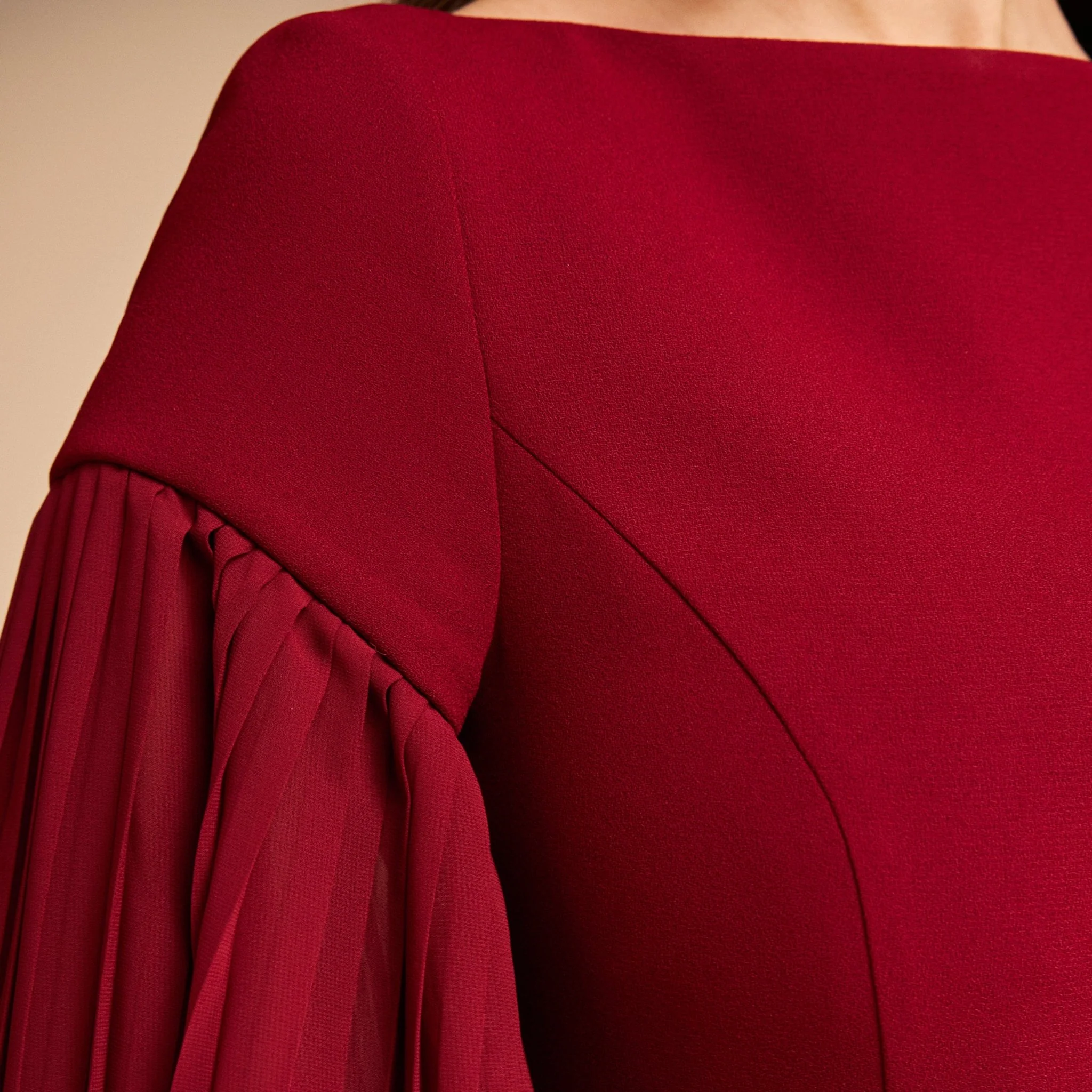 Crepe Midi Dress with Pleated Sleeve - Image 3