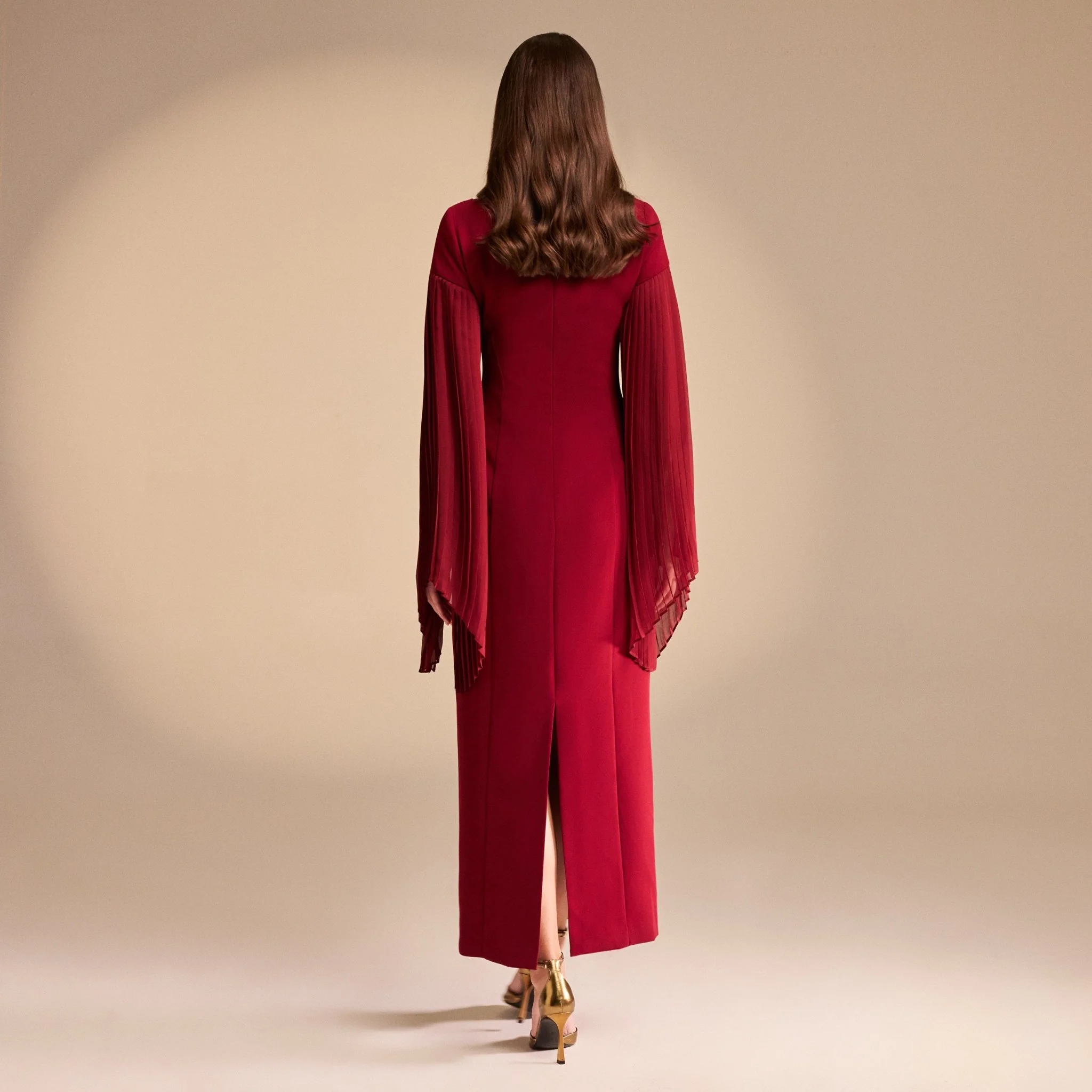 Crepe Midi Dress with Pleated Sleeve - Image 4