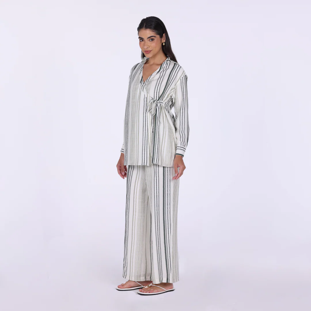 Crinkle Stripe Viscose Shirt with Side Ribbon - Image 3