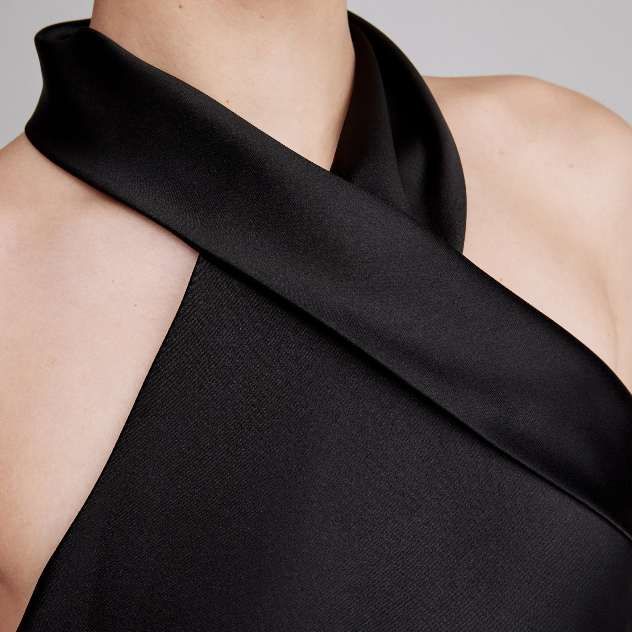 Black Criss Cross Halter Satin Maxi Dress - Image 4