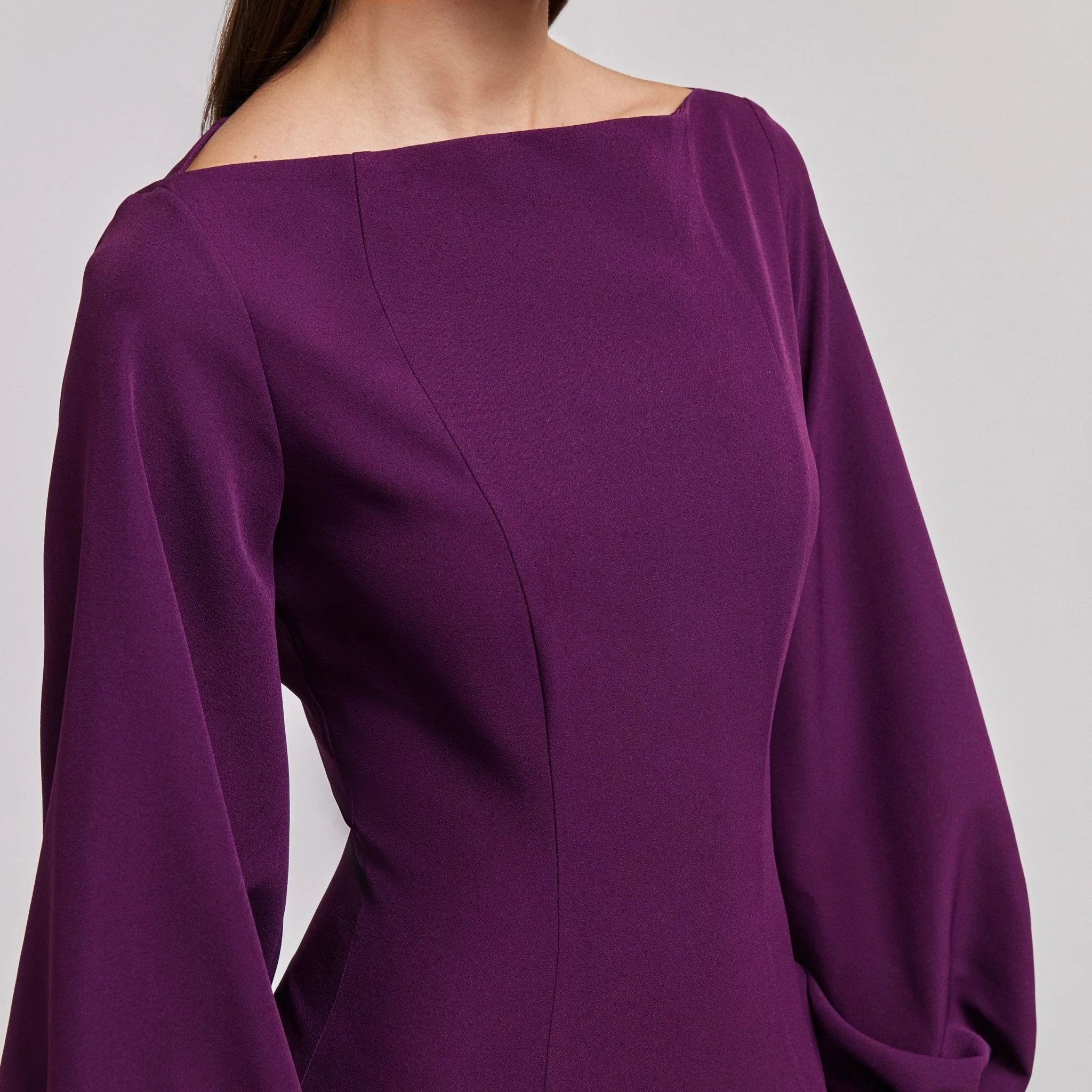Dark Purple Crepe A-Line Gown - Image 3