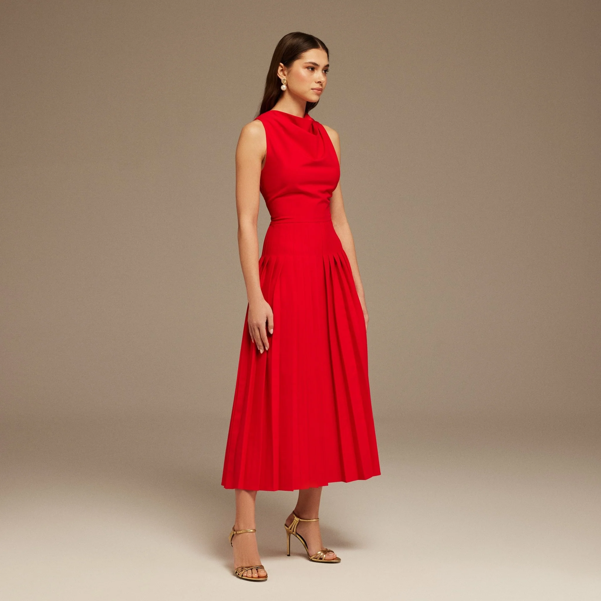 Red Drape Halter Neck Maxi Dress - Image 3