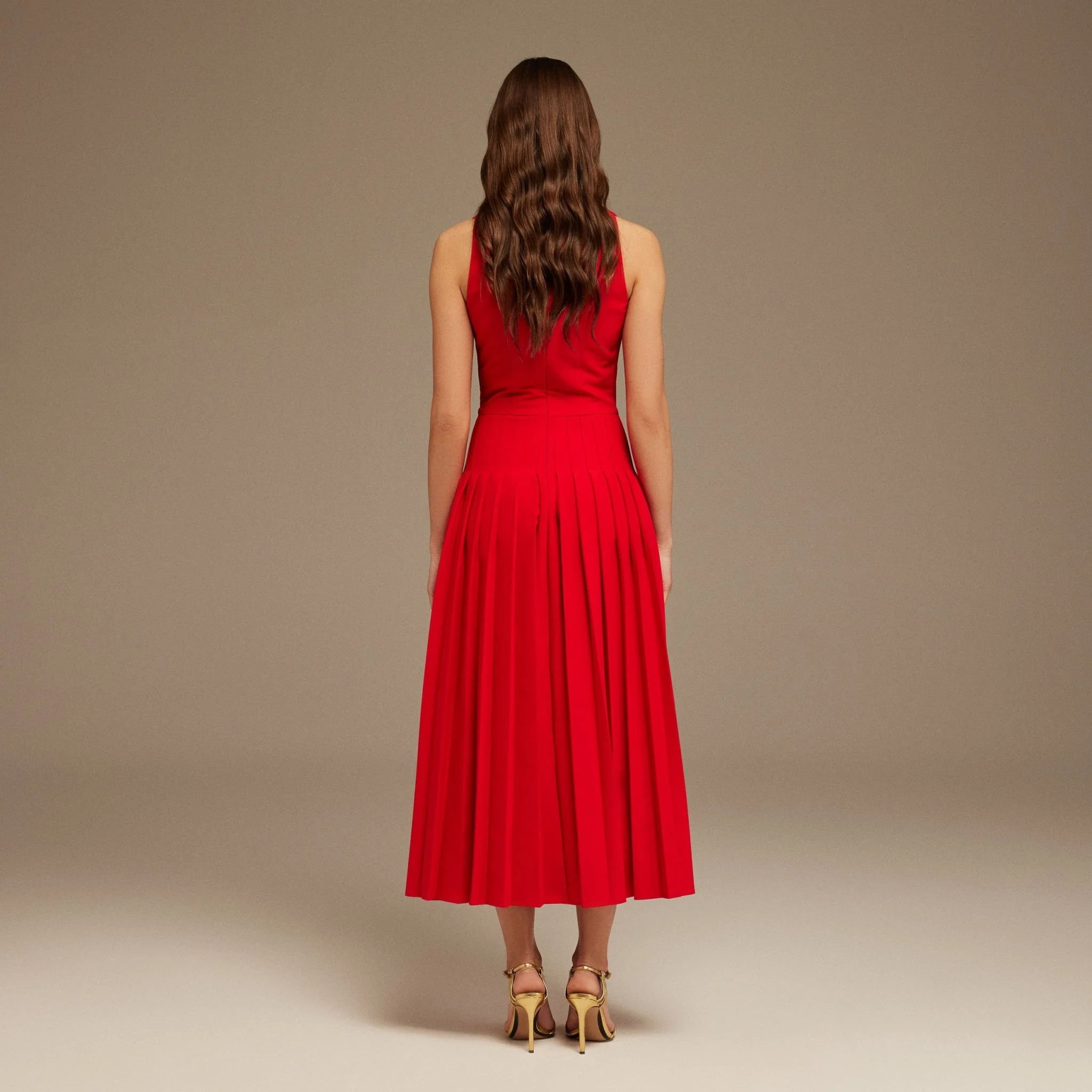 Red Drape Halter Neck Maxi Dress - Image 5