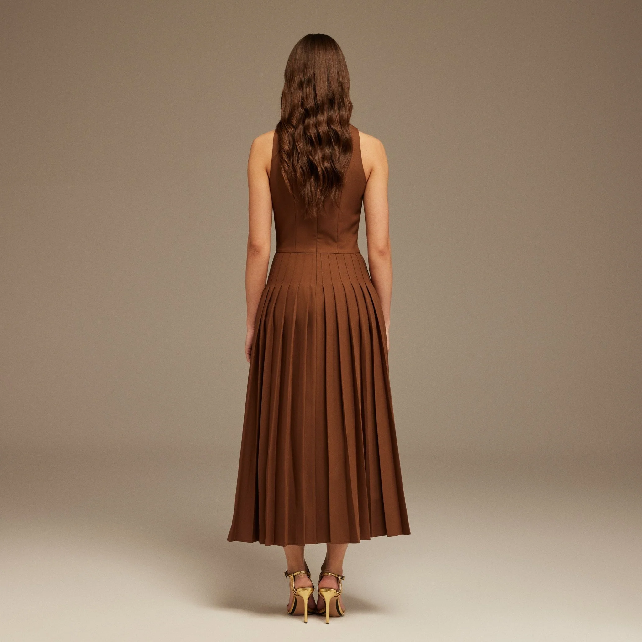 Brown Drape Halter Neck Maxi Dress - Image 4