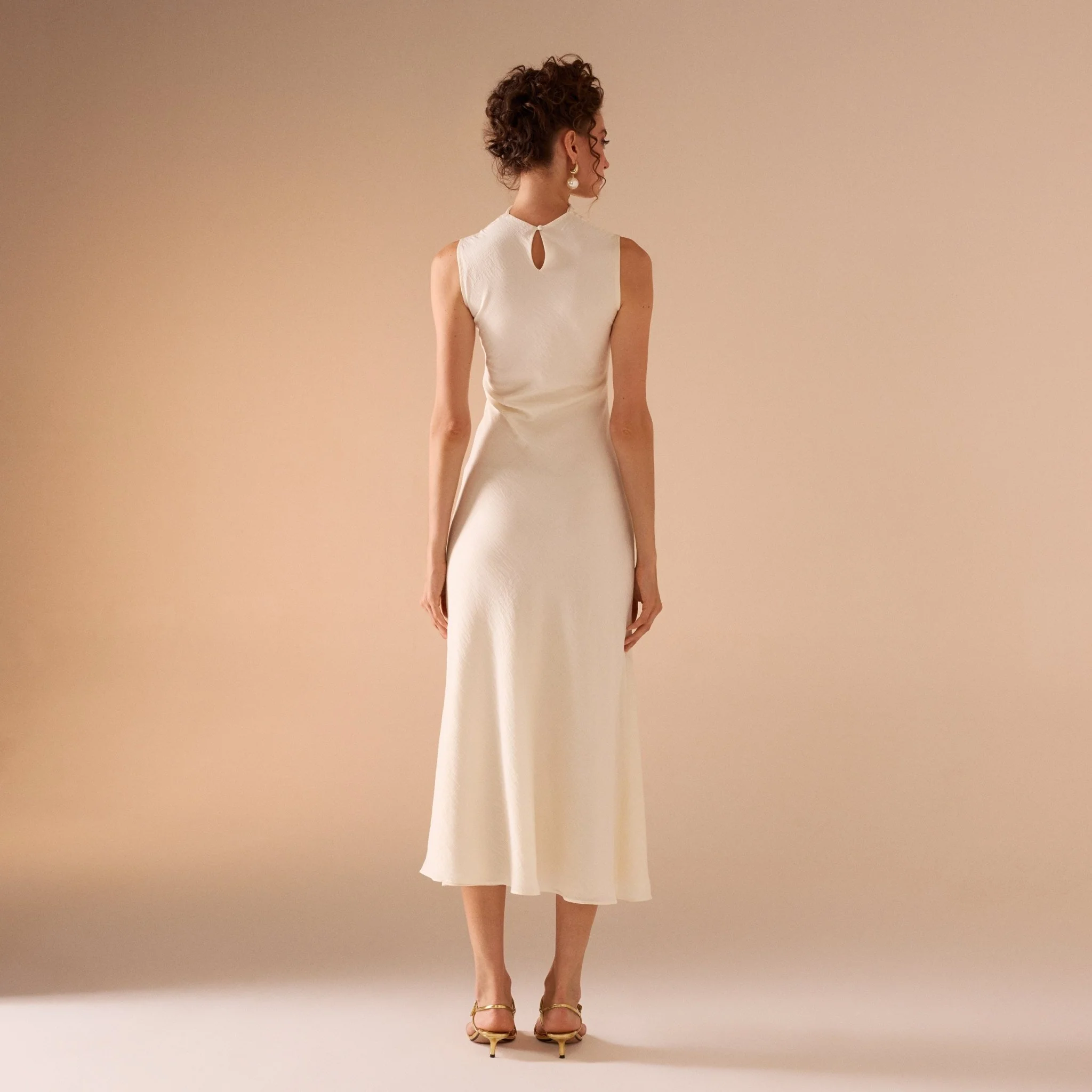 Off White Draped Neckline Dress - Image 3