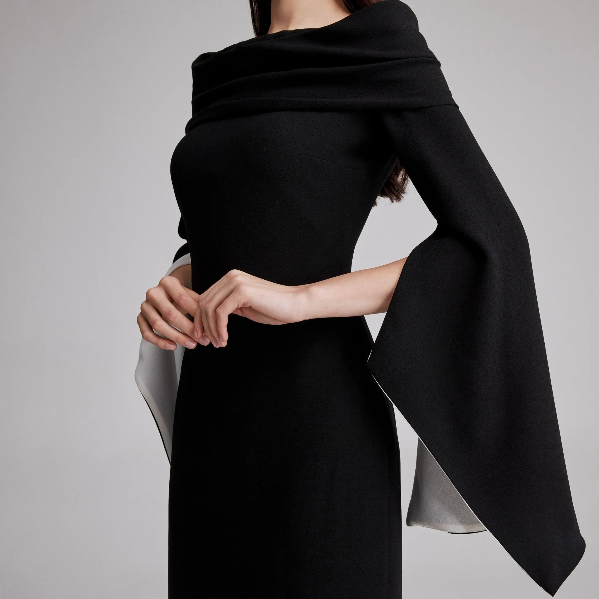 Black Draped Off-Shoulder Crepe Maxi Dress - Image 4