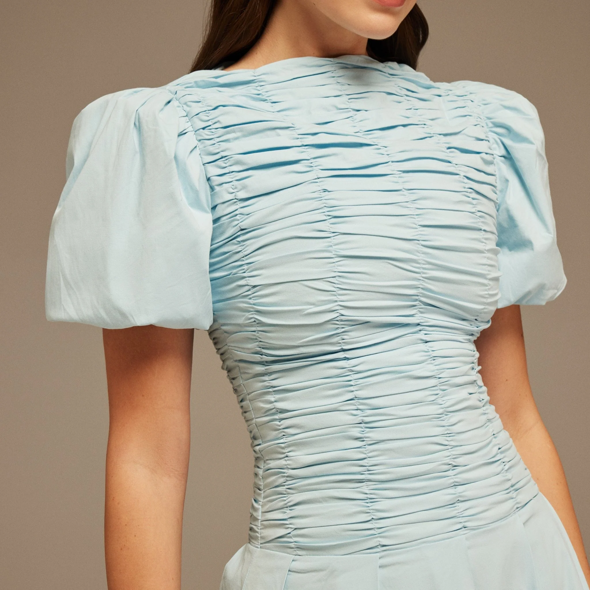 Light Blue Draped Top Short Sleeve Midi Dress - Image 4