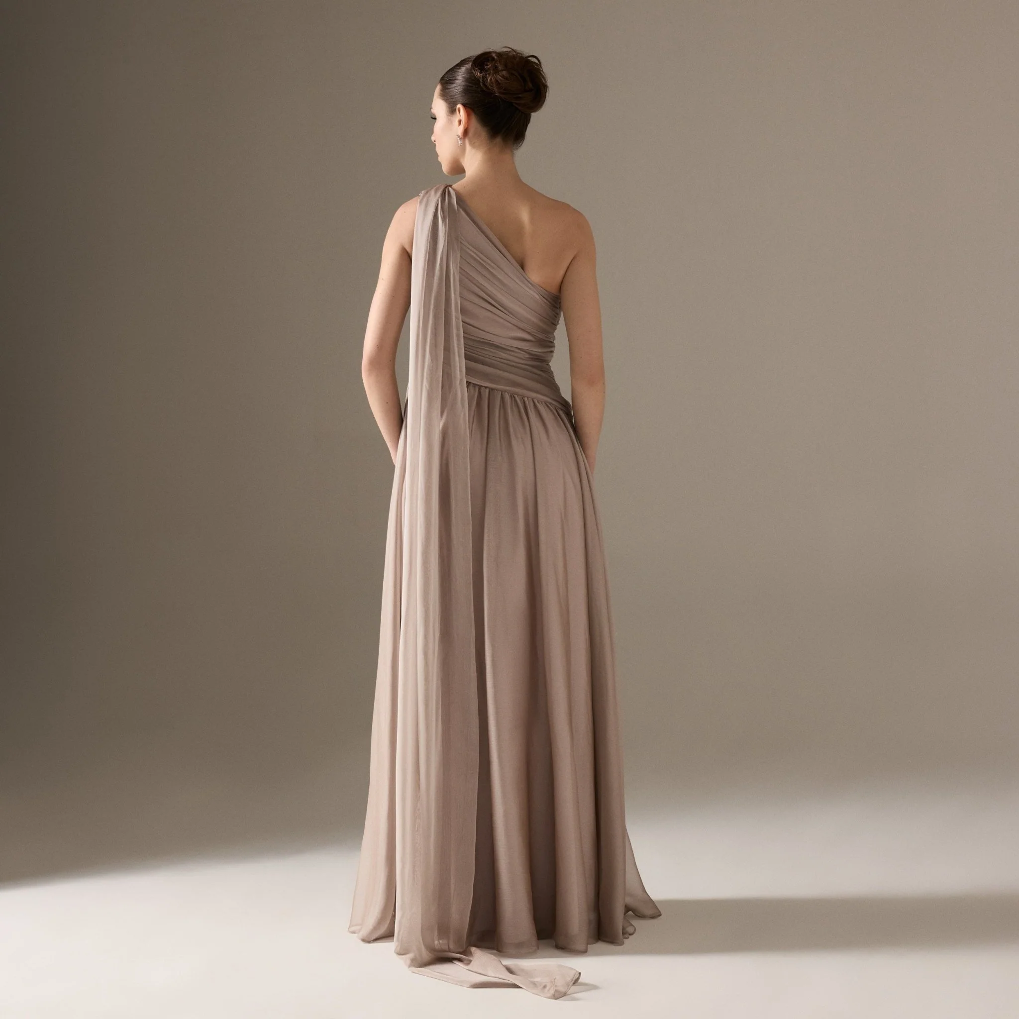 Pastel Pink Drapped Long One Shoulder Dress - Image 4