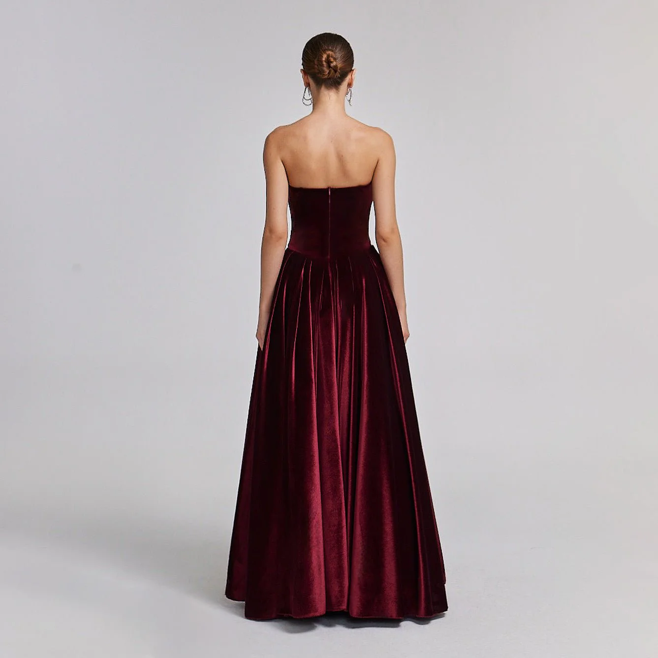 Strapless Burgundy Velvet Corset Gown - Image 3