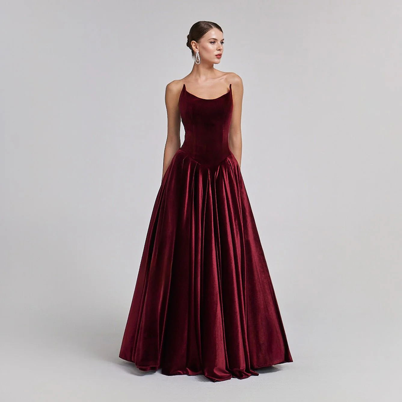 Strapless Burgundy Velvet Corset Gown - Image 4